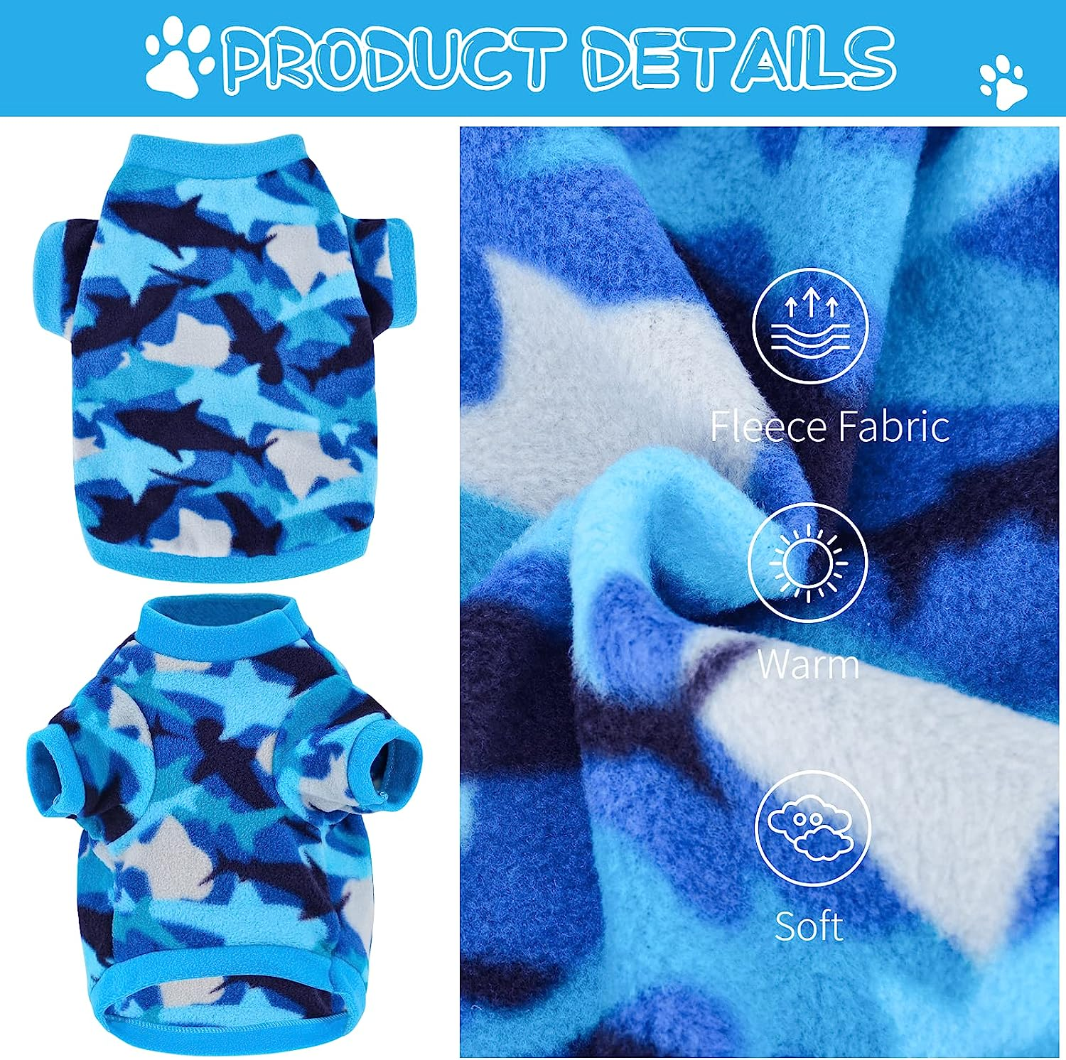 Fleece Dog Sweater for Small Dog Boy Chihuahua Yorkies, Fall Winter Warm Tiny Puppy Clothes, Cute Male Dog Sweaters Pet Shirt,Set of 3 (Star + Paild + Camouflage, X-Small) Yikeyo image number 1