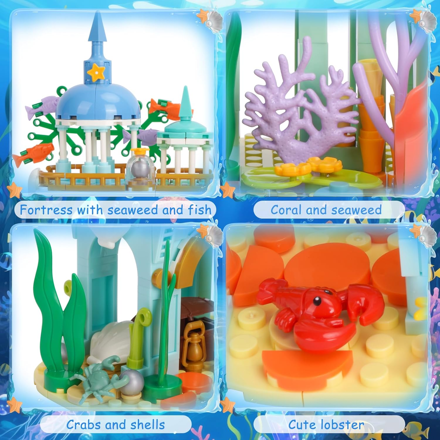 Vinbosion Princess Castle Building Blocks, Ocean Building Toy with Slide, Building Blocks Gift for Christmas, Birthday, New Year (300 Pieces) image number 6