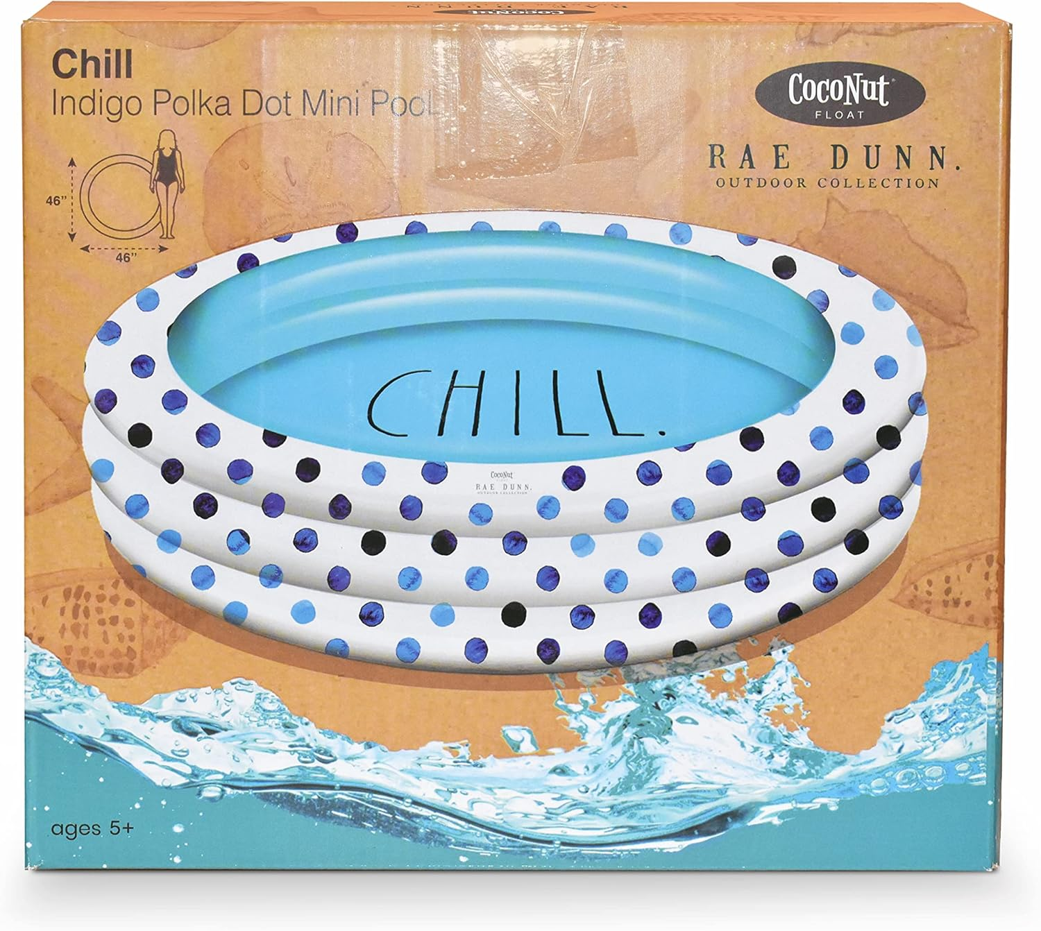 Rae-Dunn Indigo Polka Dot Inflatable Mini Pool - Chill 38012B - Chill. image number 2