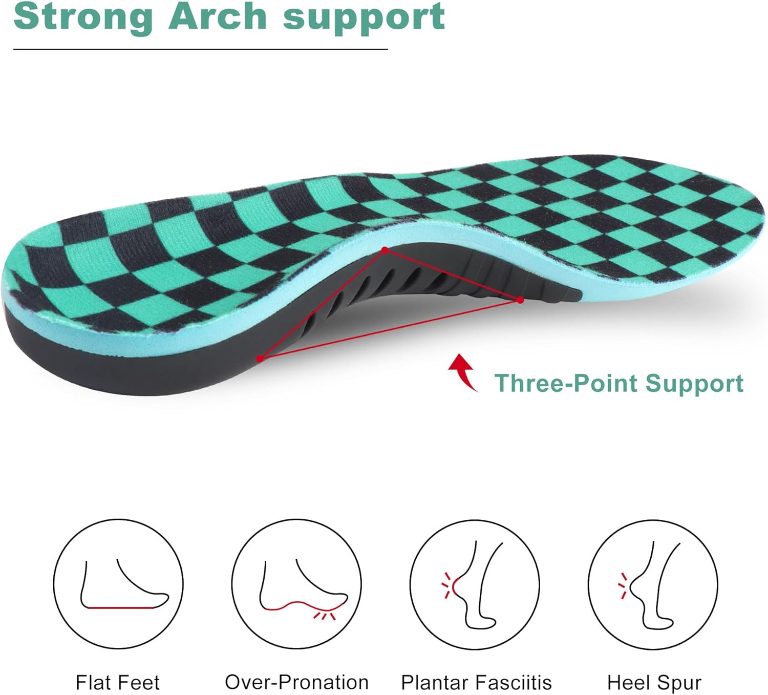 Arch Support Insoles Plantar Fasciitis Insoles, Orthotic Insoles with Strong Arch Support to Soothe Heel Pain and Heel Spurs (Green, S(EU 40-42)) image number 5
