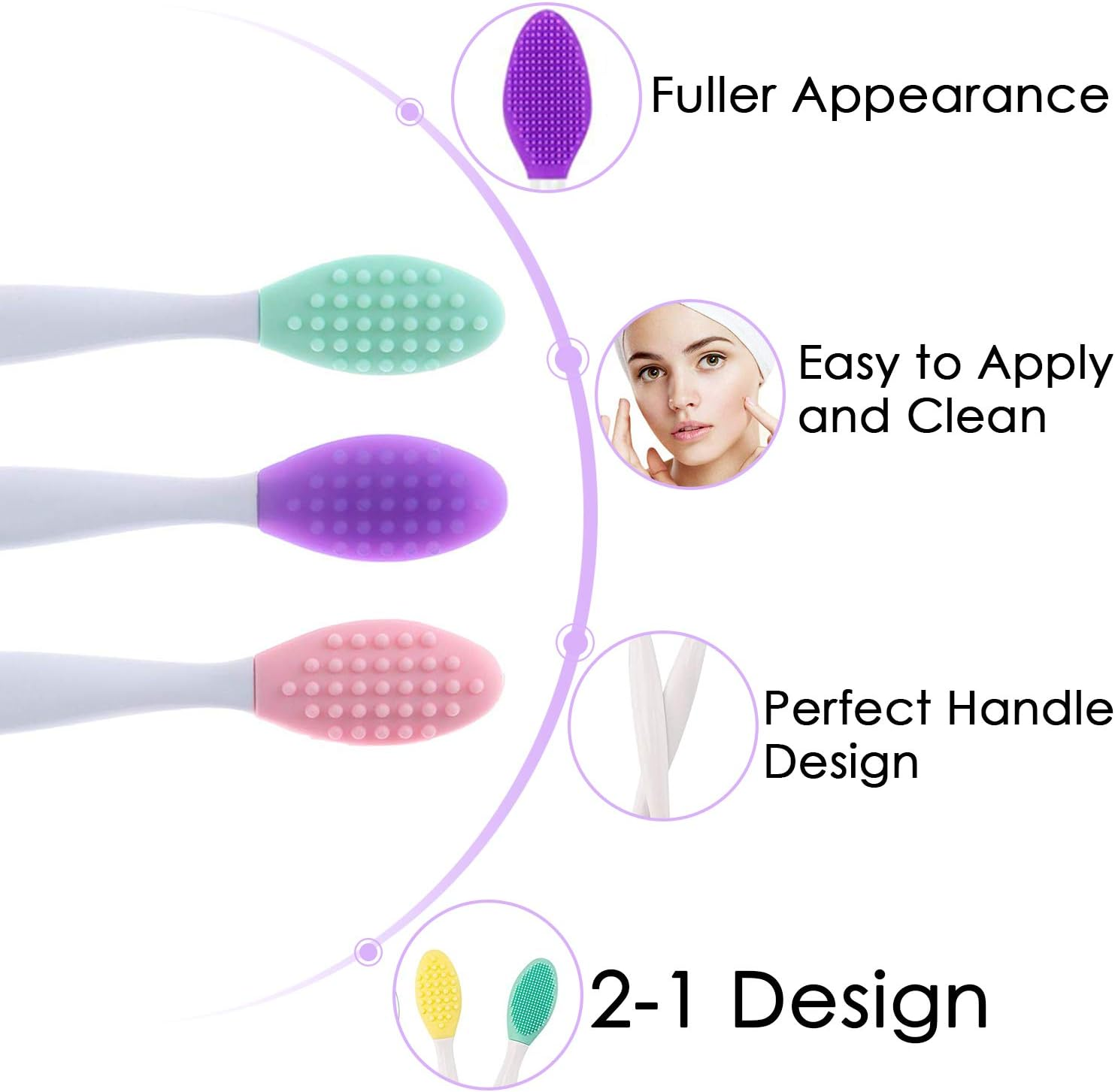 Goworth 3 Pcs Lip Brush Tool,Double-Sided Silicone Exfoliating Lip Brush image number 3