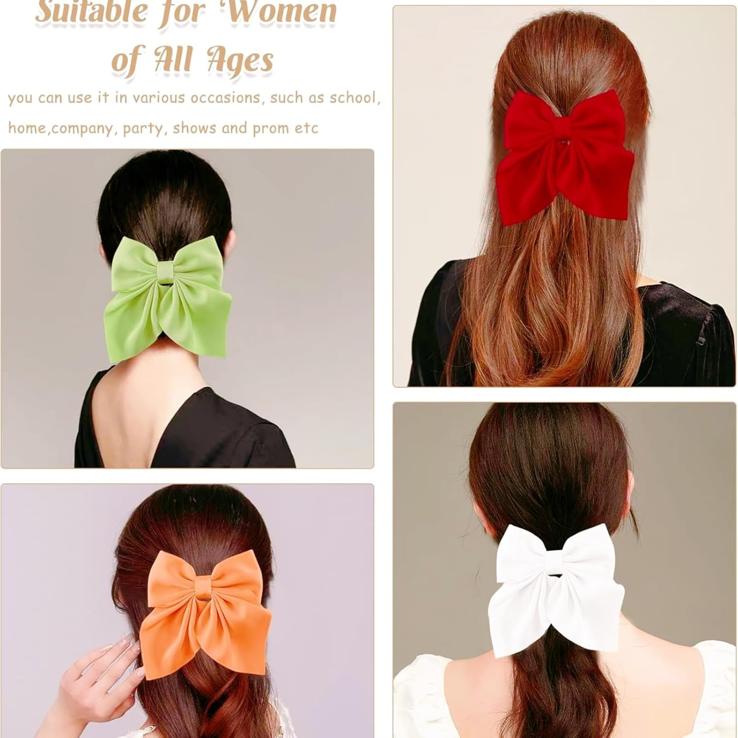 Pack of 10 Large Bow Hair Clips with Long Tails - Soft Satin French Hair Pins for Women and Girls - Perfect for Parties and Valentine'S Day image number 4