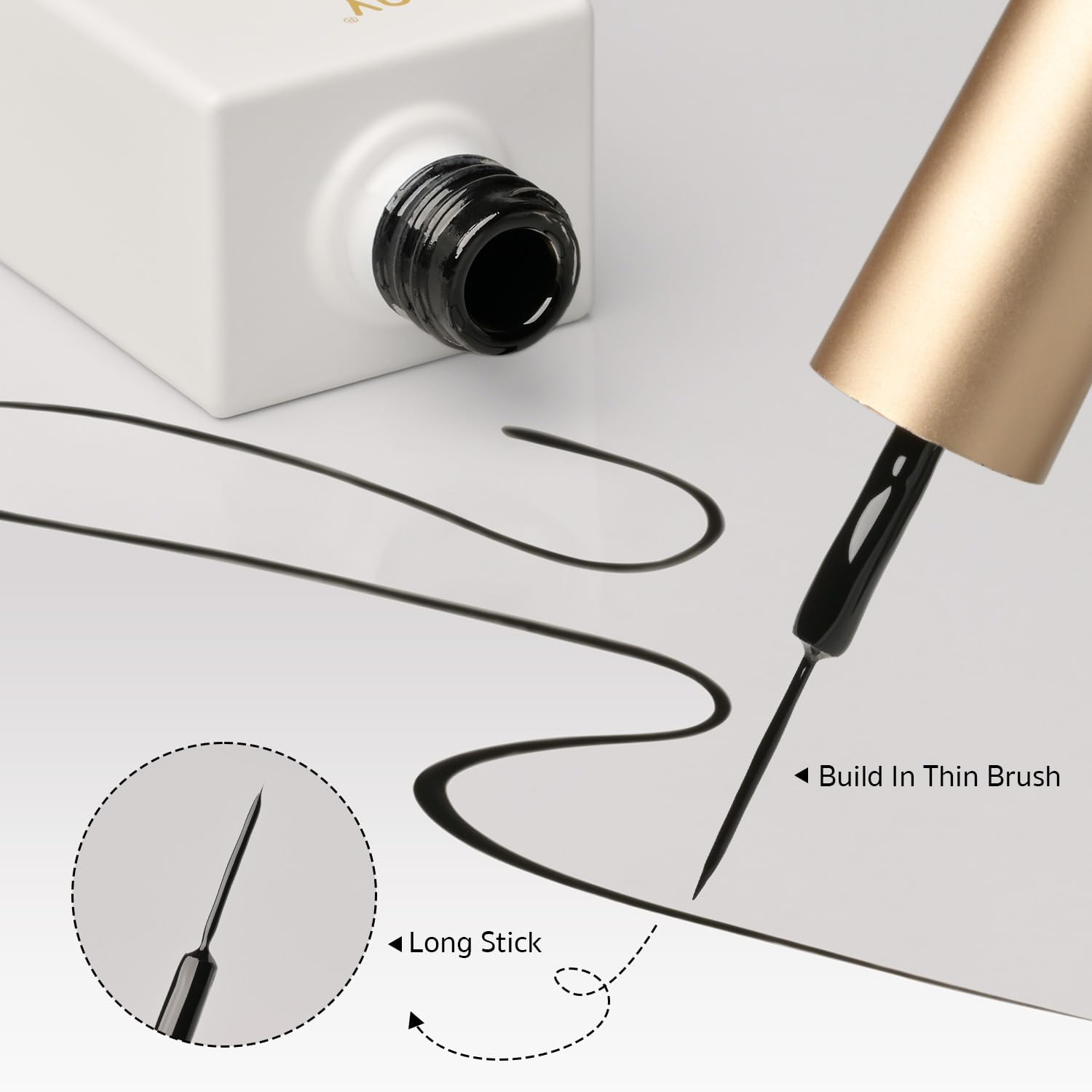 GAOY Black Swirl Gel Nail Polish Art Liner, 12Ml Classic Color Nail Paint Design with Thin Brush, UV Light Cure for DIY French Manicure at Home image number 5