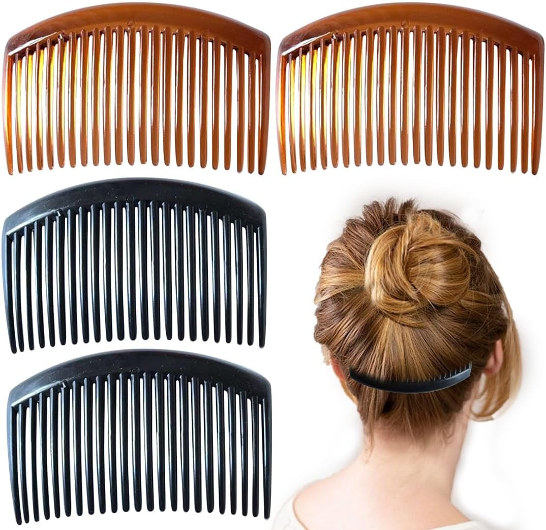 4 X Side Combs Approx. 8 X 5 Cm Havana Brown and Black Split Tooth Comb image number 5