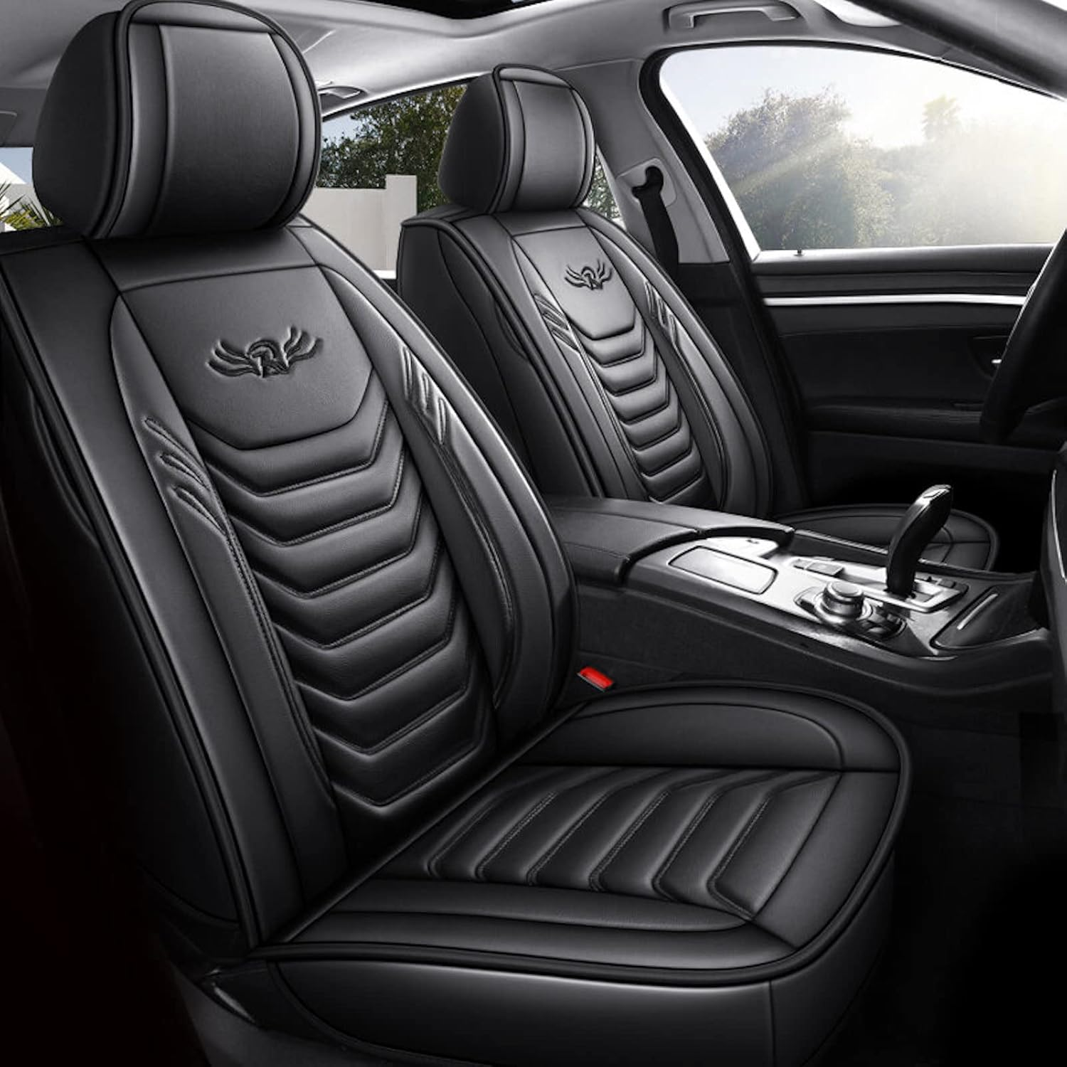 5X Car Seat Covers Universal PU Leather Cushion Non-Slip Padded Mat Full Set (Black) image number 3