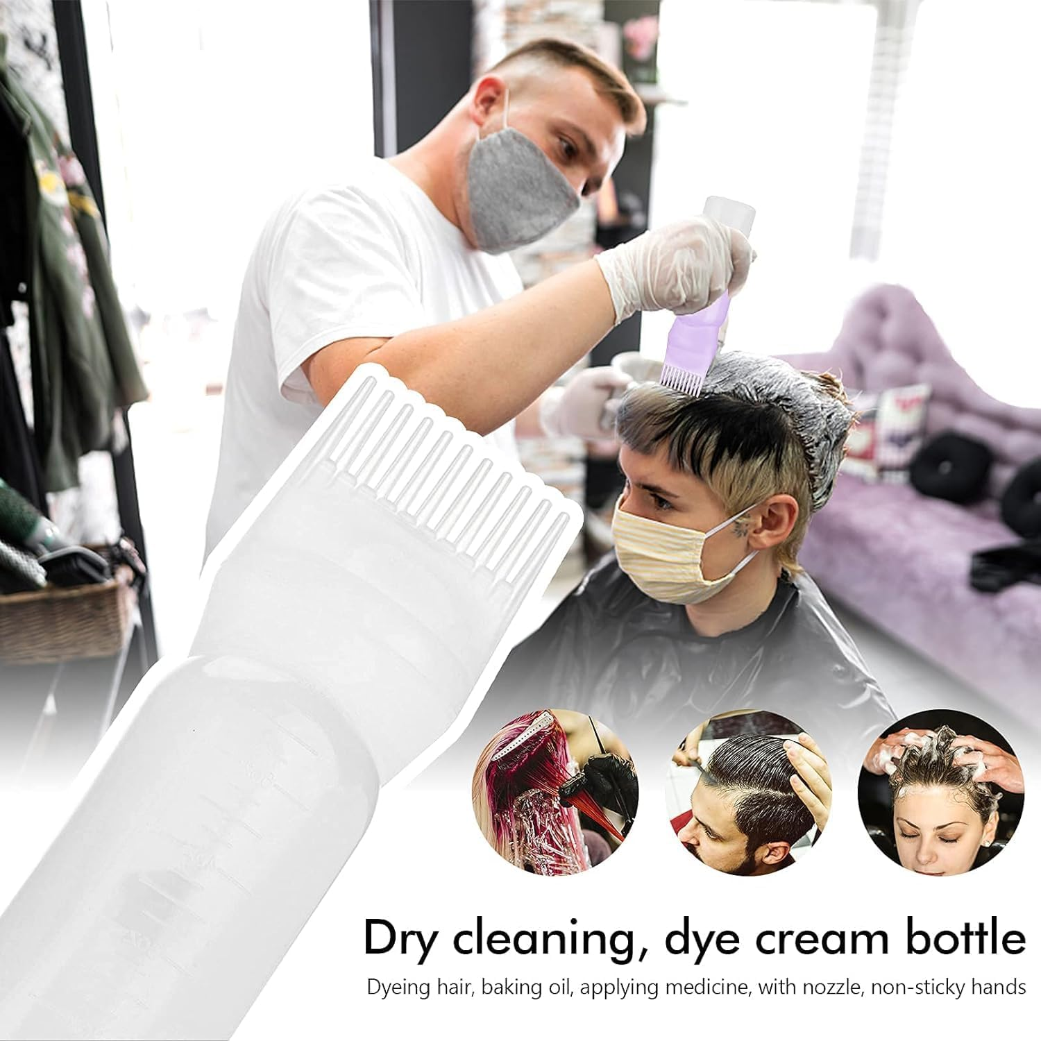 Squarezhenbo White Hair Colour Applicator Bottles, Hair Dye Brush Bottle, Comb for Dyeing Hair and Treating the Scalp, 120 Ml Hair Colour Applicator Bottles Colour Accessories image number 2