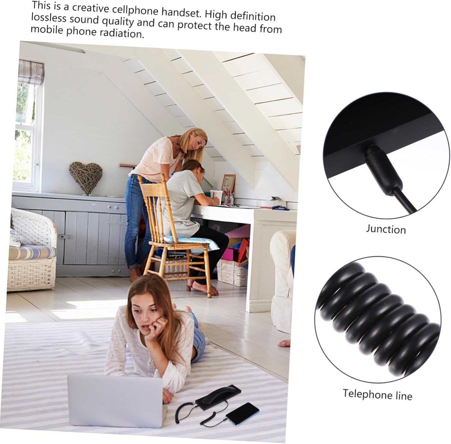 Uonlytech Retro Earphones for Cellphone Computer Tablet Microphone Black Creative Design for Retro Phone Handset Use at Home Office image number 4