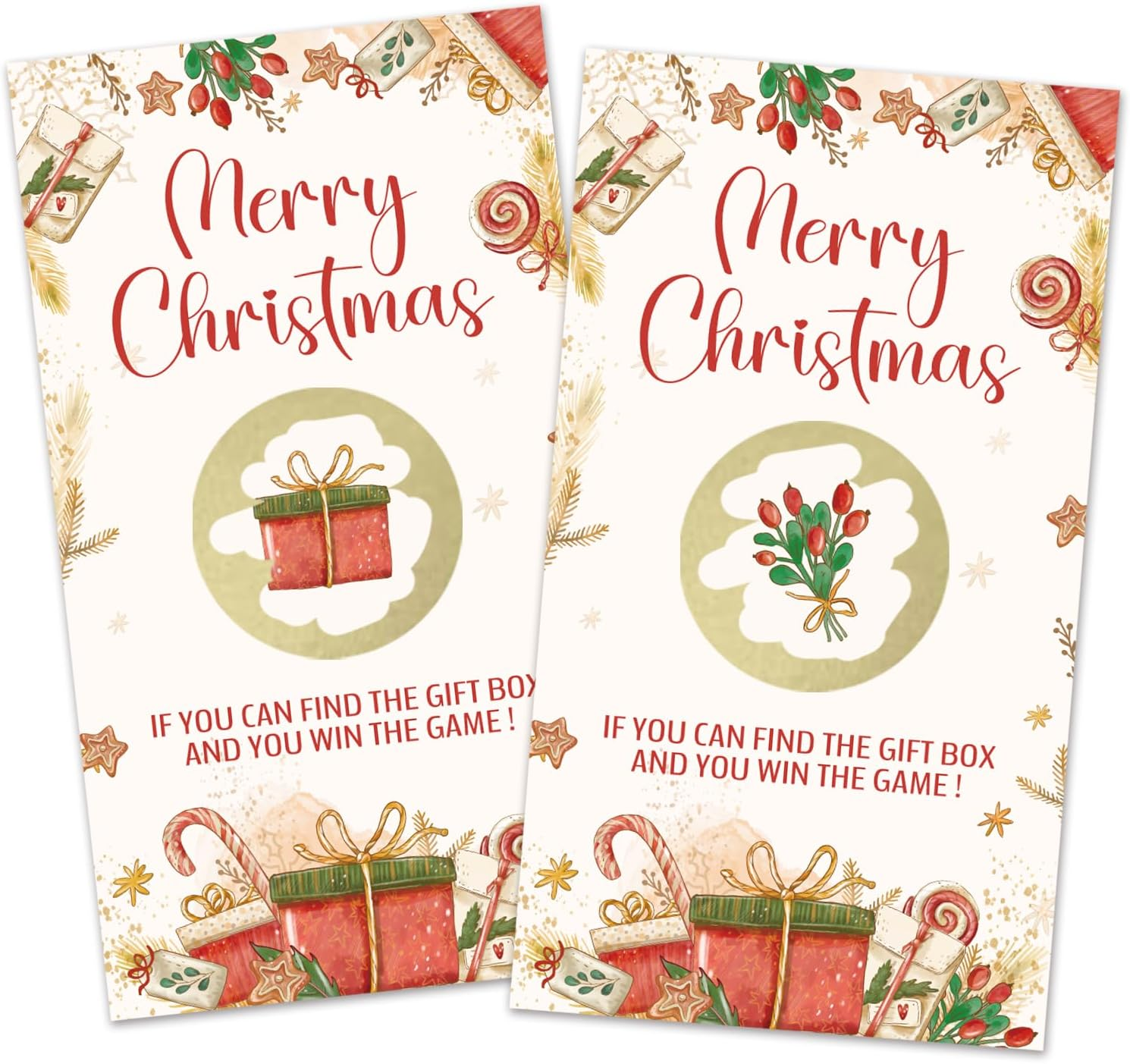 220REWIDPARTY 32 Pcs Merry Christmas Scratch off Cards, Find the Gift Box to Win Scratch off Tickets, Lottery Raffle Tickets for Baby Shower, Funny Christmas Winter Party Cards Supplies Decorations