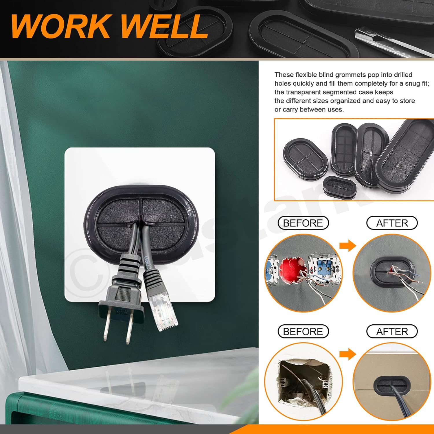 Closed Rubber Grommet Assortment Kit Double Sided Rubber Grommets Hole Plug for Wire Protection Electrical Appliance Cable Drill Hole Firewall (Black, 20Pcs Oval Grommet Kit)