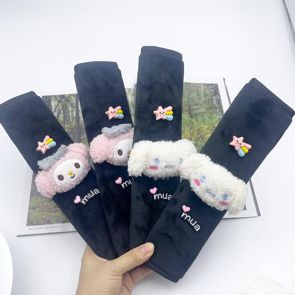 Kawaii Car Seat Belt Strap Cover, Cute 2 Pieces Set Anime Seat Strap Neck Protector Car Decorations for Women image number 1