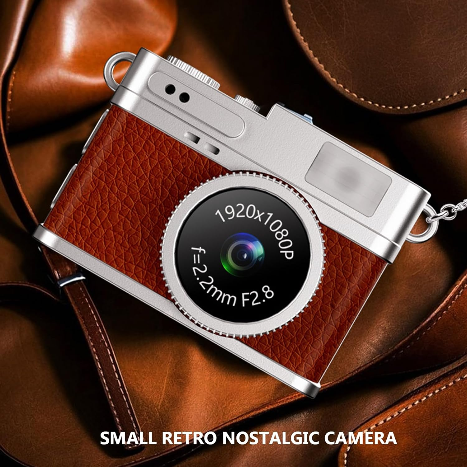 Mini Keychain Camera, 1080P Small Retro Nostalgic Camera Compact Video Recorder, for Travel Study Recording (Brown) image number 4