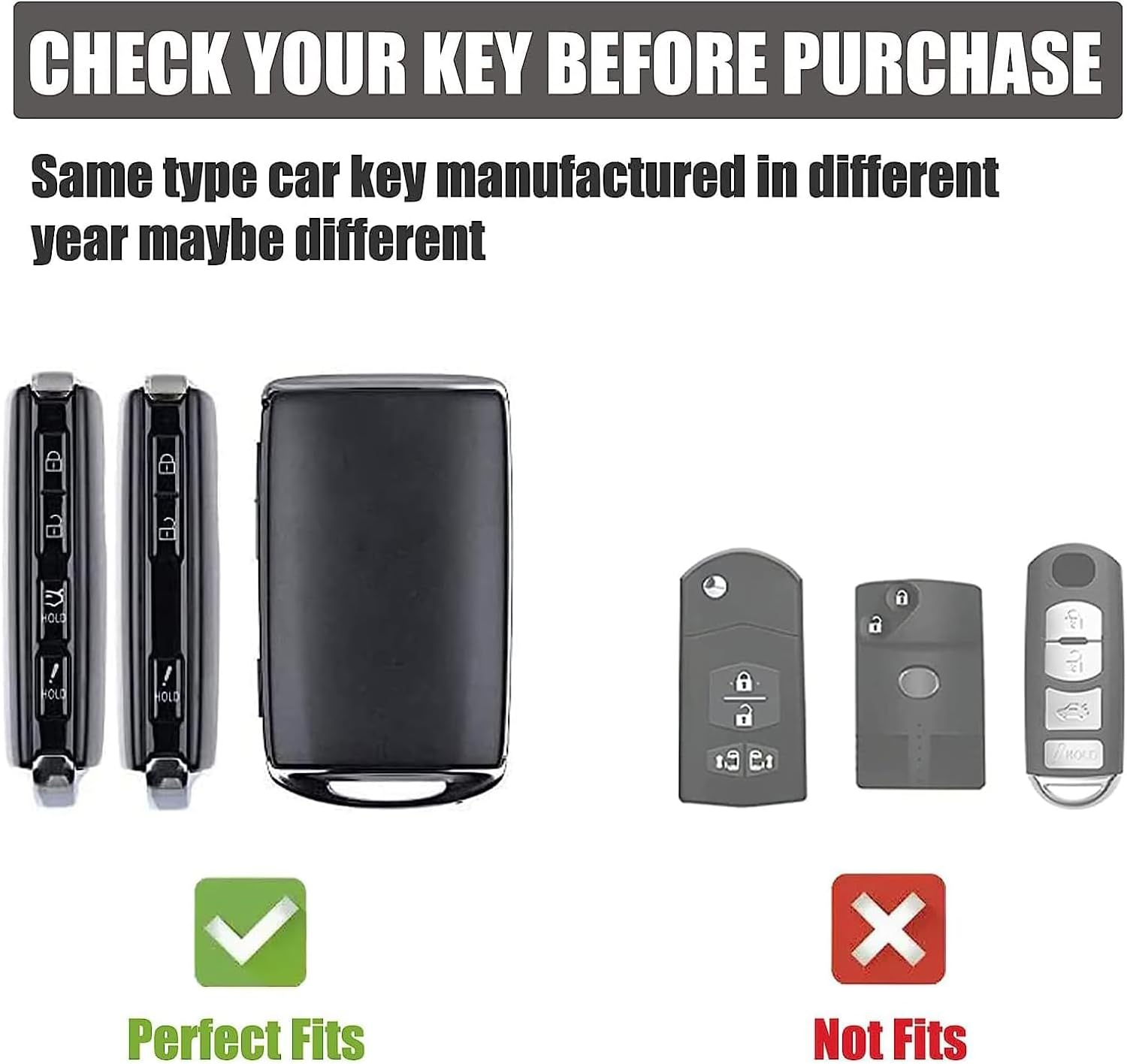 Gematay for Mazda Key Fob Cover with Keychain - Black - image number 5