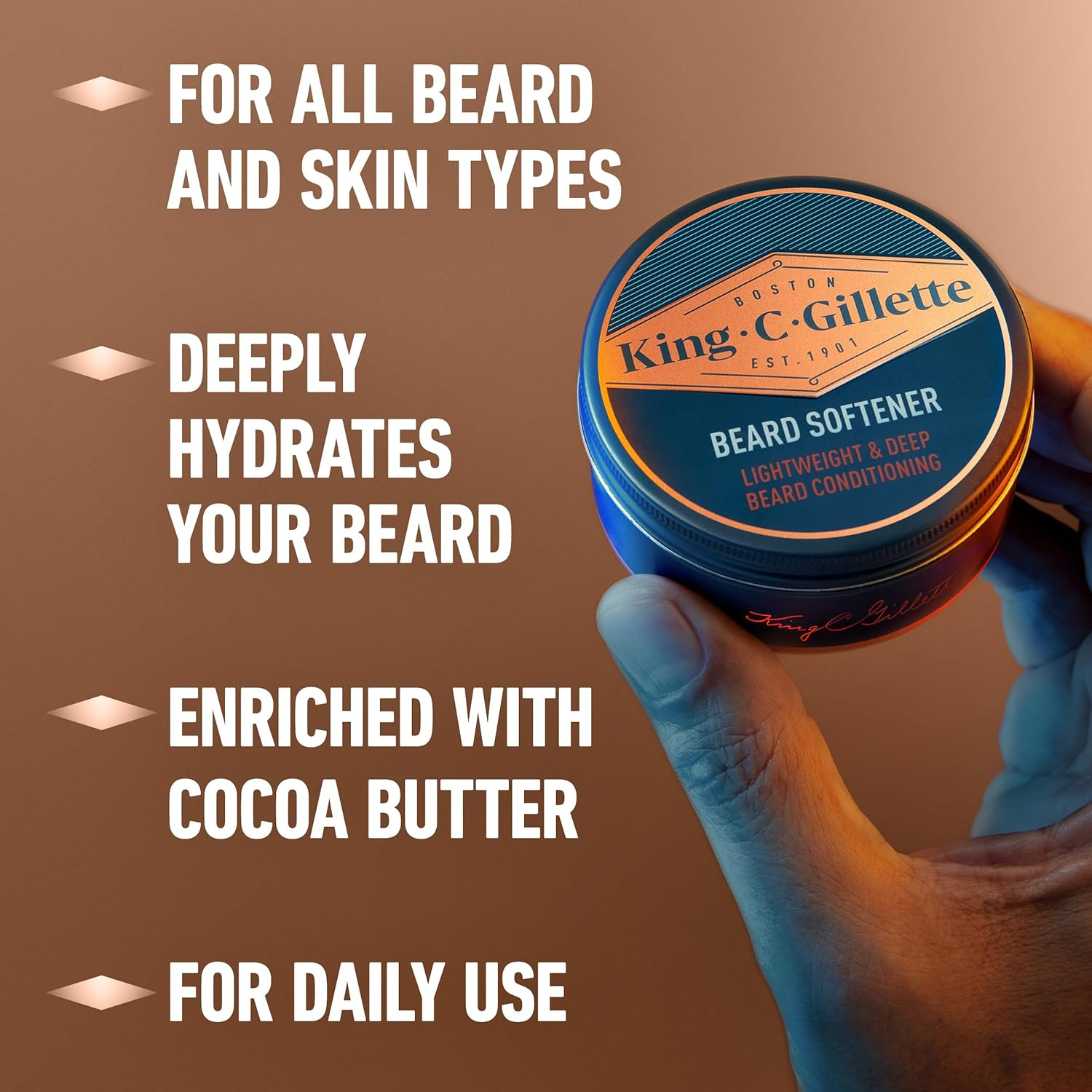 King C. Gillette Soft Beard Balm, Deep Conditioning with Cocoa Butter, Argan Oil and Shea Butter image number 3