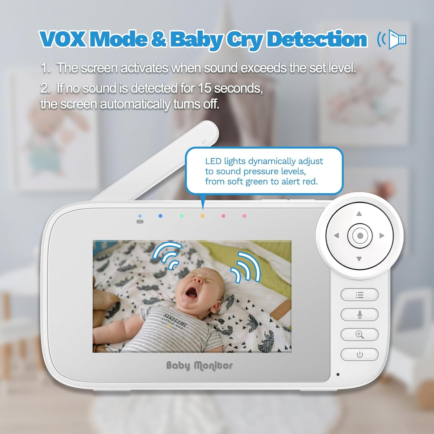 Video Baby Monitor with Camera, Cry Detection, Temp. Sensor, Night Vision, 4.3" Screen, 10 Lullabies, Baby Feeding Alert, Digital Zoom, Non-Wifi Baby Camera Monitor for Newborn Baby, Pets, Elderly image number 2
