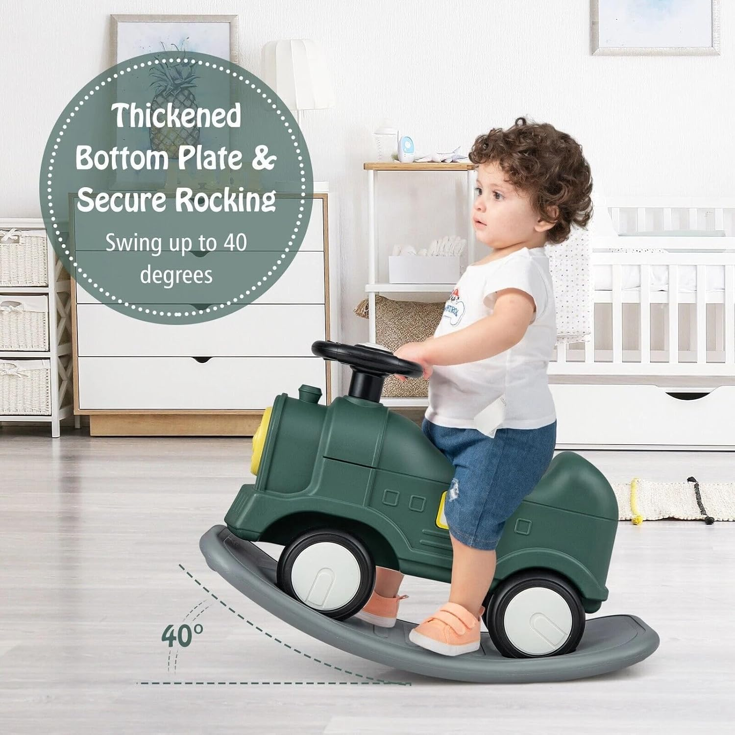 3-In-1 Rocking Horse, Ride-On Car & Balance Board for Toddlers, Safe Rocker with Wheels, Steering Wheel & Backrest (18&ndash;72 Months) image number 5