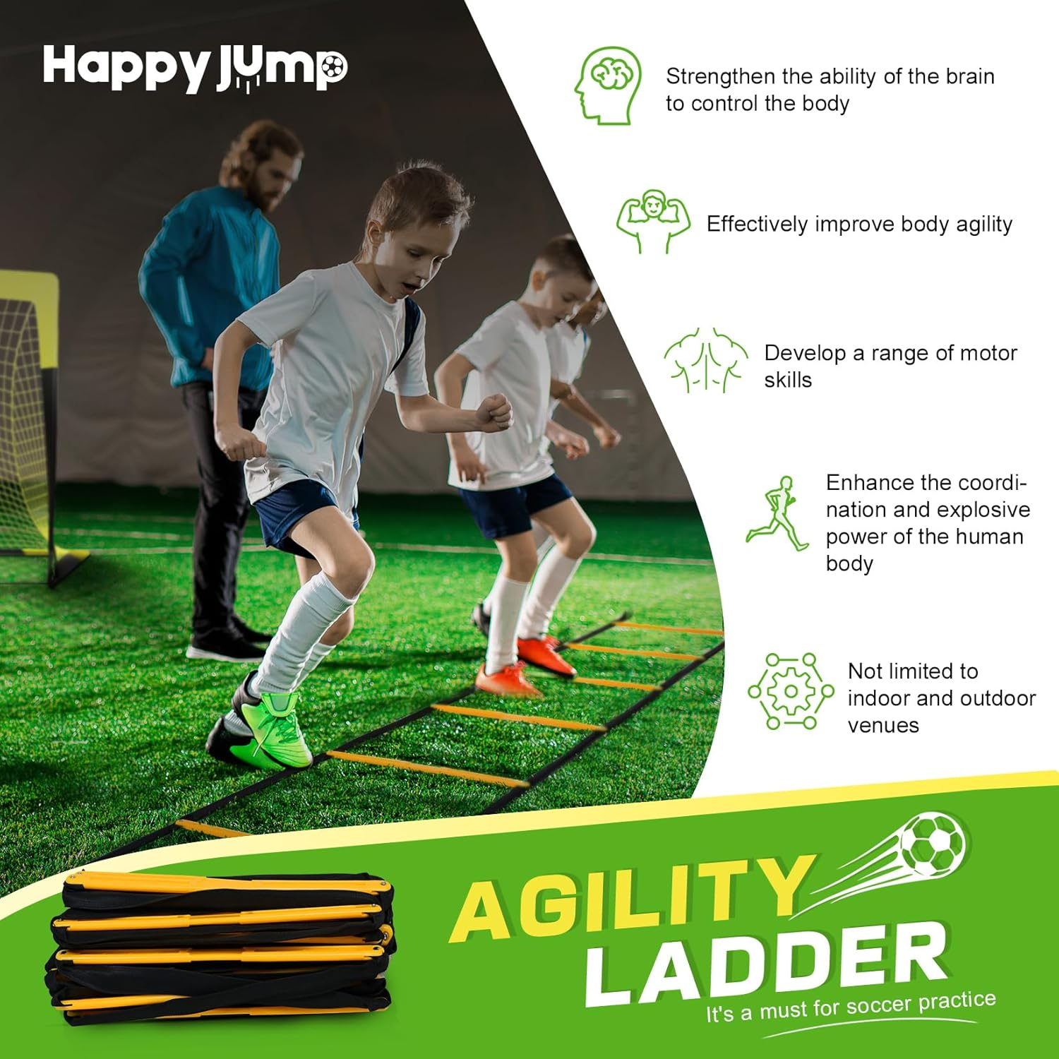 Happy Jump Agility Ladder 12 Rung 20 FT Speed Training Ladder Drill Sports Workout Equipment for Football Soccer Footwork Exercise image number 2
