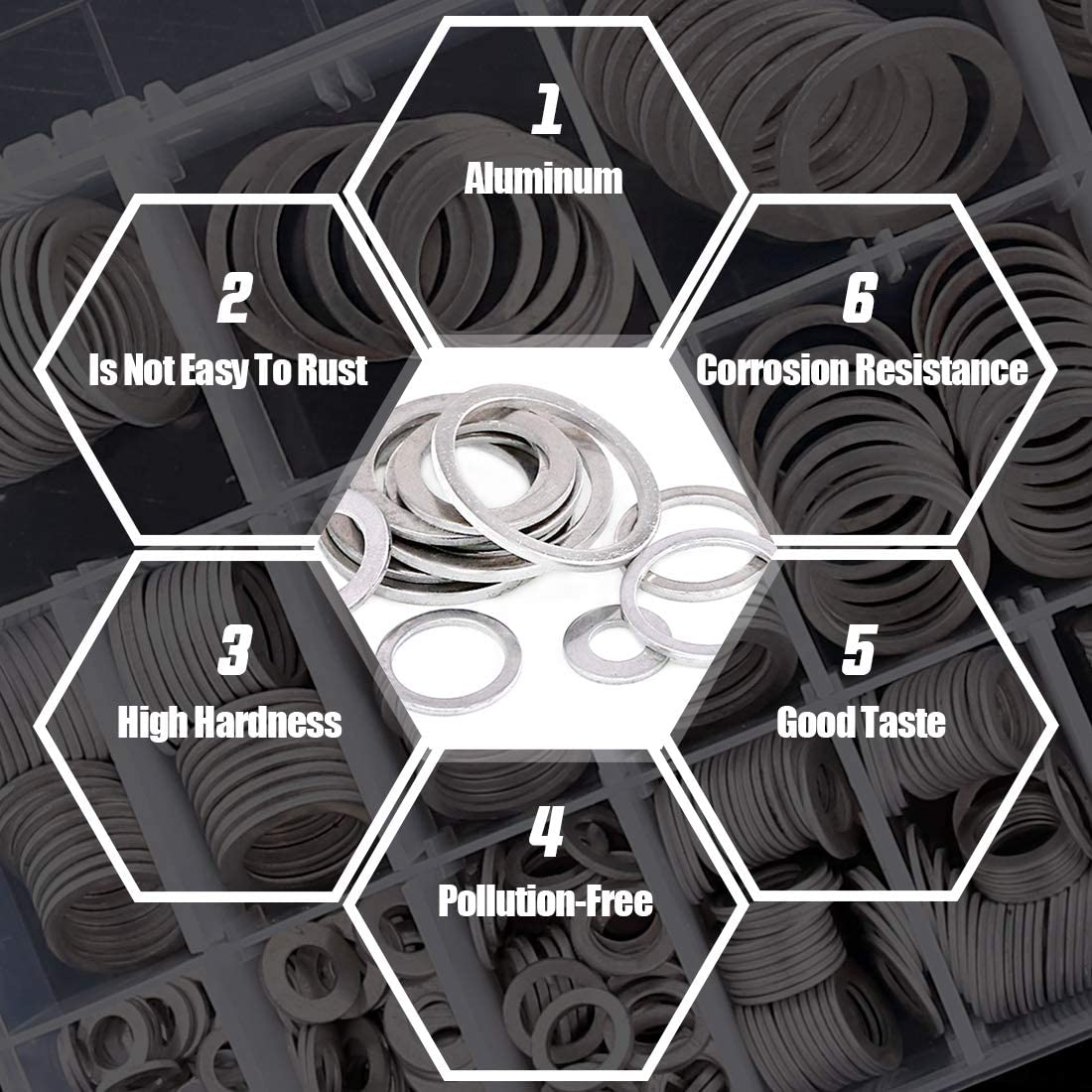 Swpeet 470Pcs Automotive Metric Oil Drain Plug Gasket Aluminum Flat Washer Assortment Kit, Including 18 Different Sizes - M6 M8 M10 M12 M14 M16 M18 M22 M24 image number 1