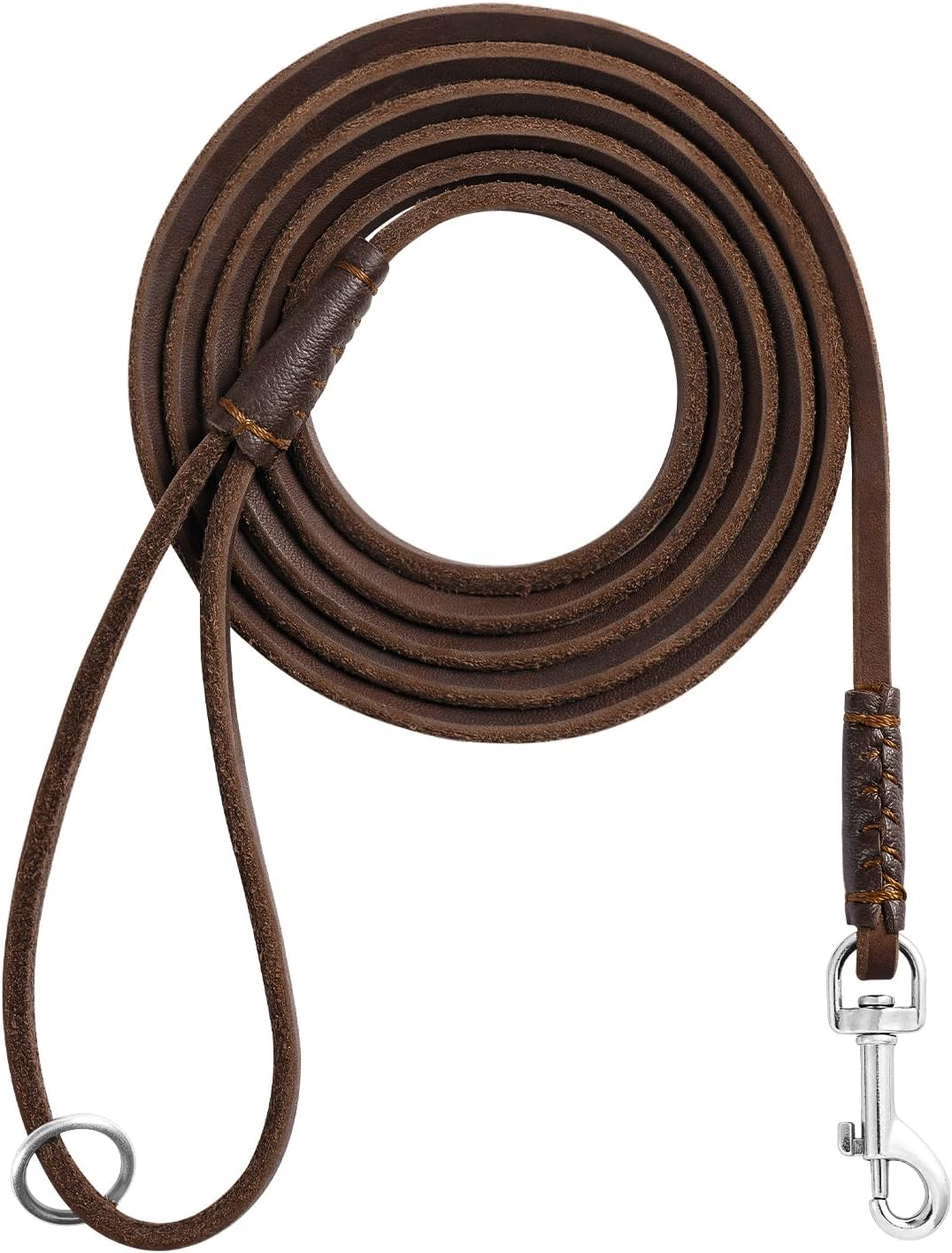 Wellbro Luxury Genuine Leather Slip Dog Leash Deluxe Slip Lead with Adjustable Collar Soft Touch and Exquisite Suit for Small Medium Puppies 160Cm Length by 0.6Cm Wide Brown