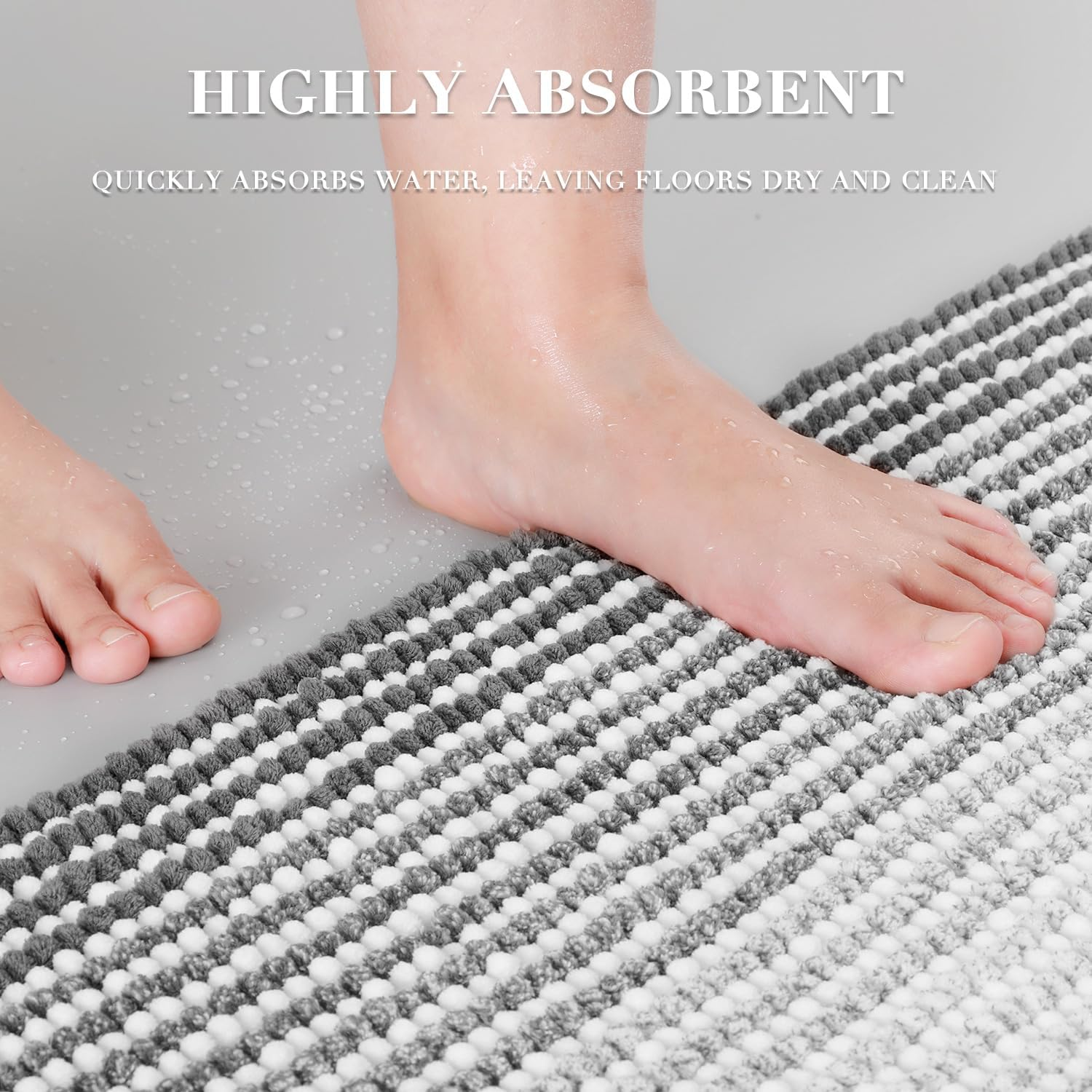 BSICPRO Bathroom Rugs and Mats Sets, 2 Piece Thick Absorbent Chenille Bath Mat Rug Set Non Slip, Soft Shaggy Room Floor for Bathroom, Machine Washable (20" X 32" plus 16" 24", Gray) image number 1