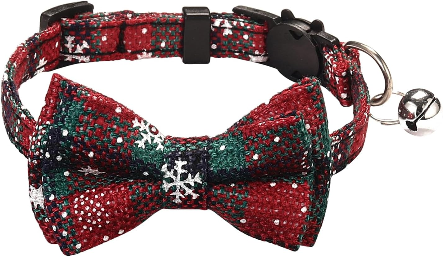 Christmas Dog Collar Cat Collar Adjustable Dog Collar with Dog Bow Tie and Bell Removable Collar Cat Christmas Decoration for Small Medium Kittens and Puppies Dogs image number 5