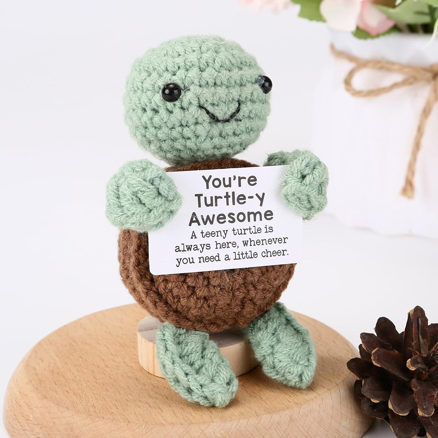 Rovyfota Emotional Support Crochet Gifts for Women&Men,Small Handmade Crochet Animals Cute Stuff,Inspirational Gifts for Coworker Friends Son Daughter, Emotional Motivational Decor (Turtle) image number 3