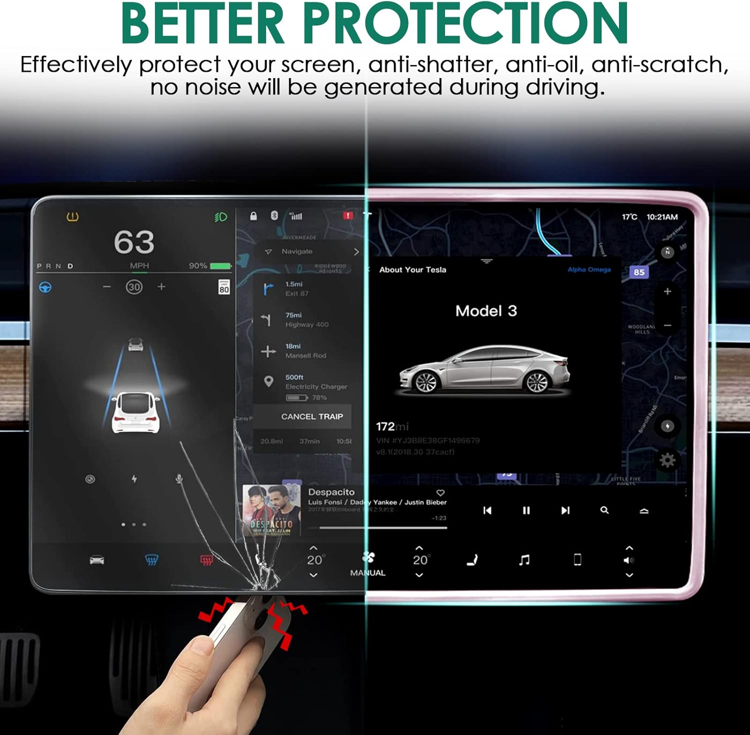 Screen Protector Frame Compatible with Tesla Model 3 Model Y 2024 2023 2022 2021 2020 2019 Screen Edge Protector Cover Center Console Decoration Interior Accessories (Pink) image number 5