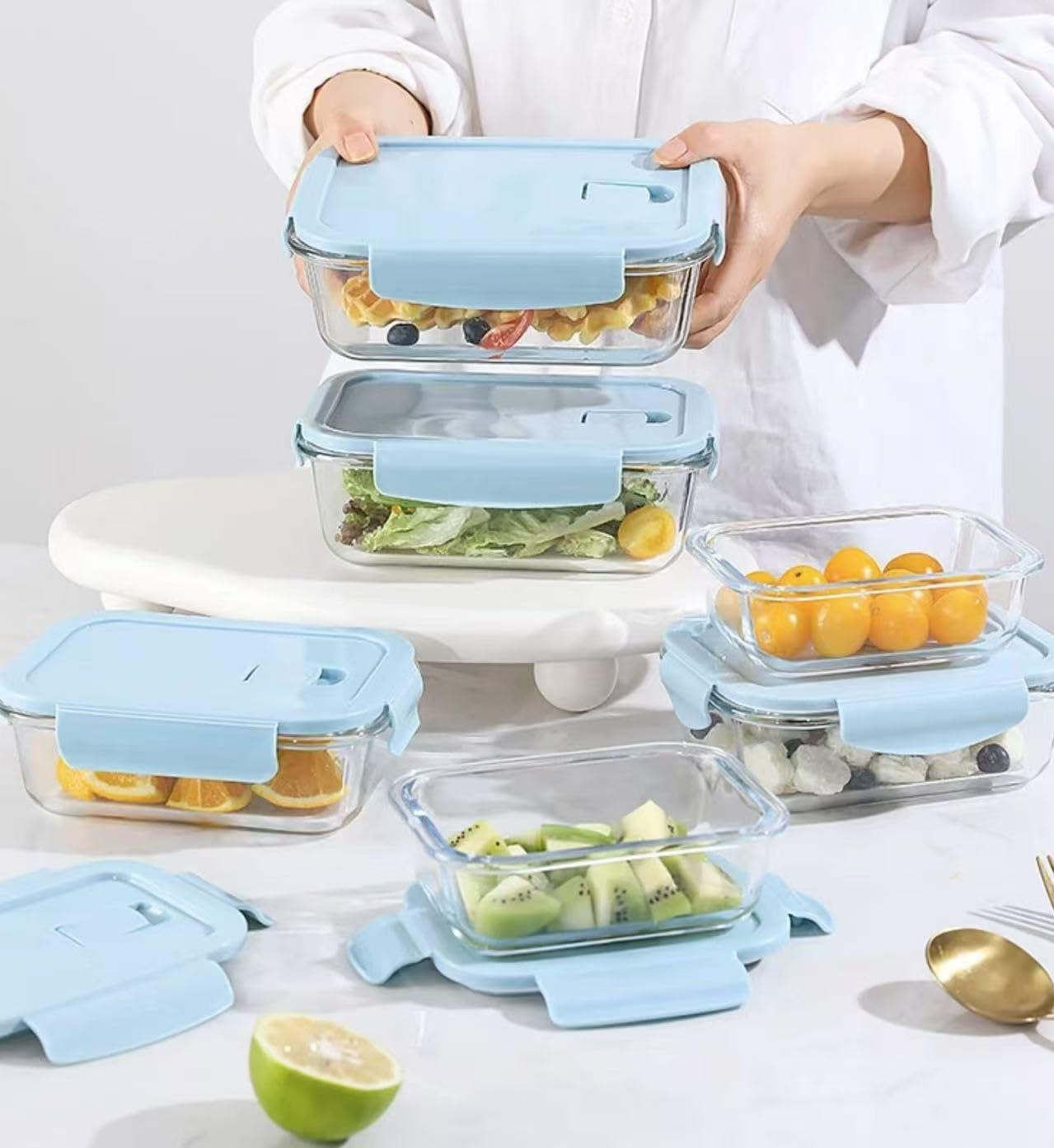 4-Packs, 1040ML Glass Meal Prep Containers with Snap Locking Lids Glass Food Containers,Airtight Lunch Container,Microwave, Oven, Freezer and Dishwasher image number 4