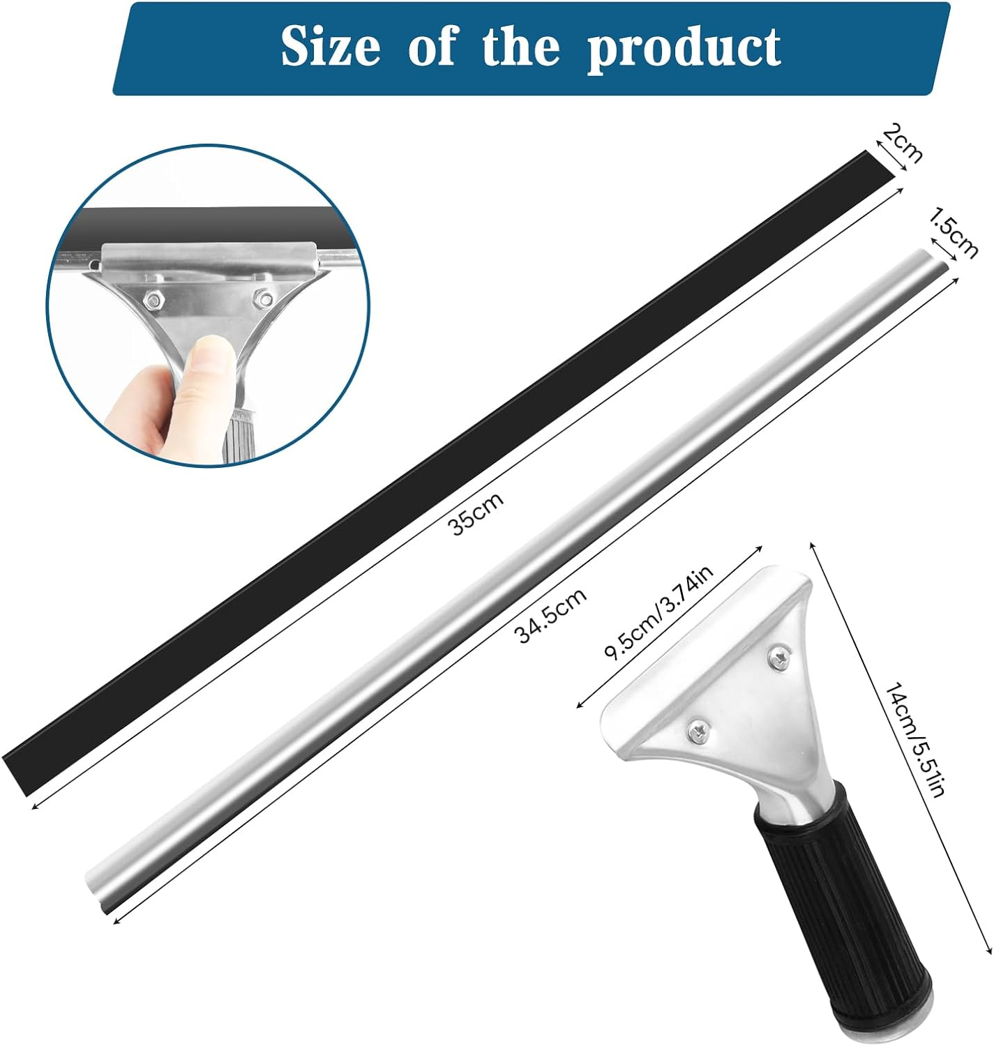 Professional Window Squeegee, 35 Cm Shower Squeegee, Stainless Steel Window Wiper with Rubber Lip, Window Cleaner, Window Cleaning for Shower, Bathroom, Mirror, Glass Cleaning, Tiles, Window Cleaning image number 3
