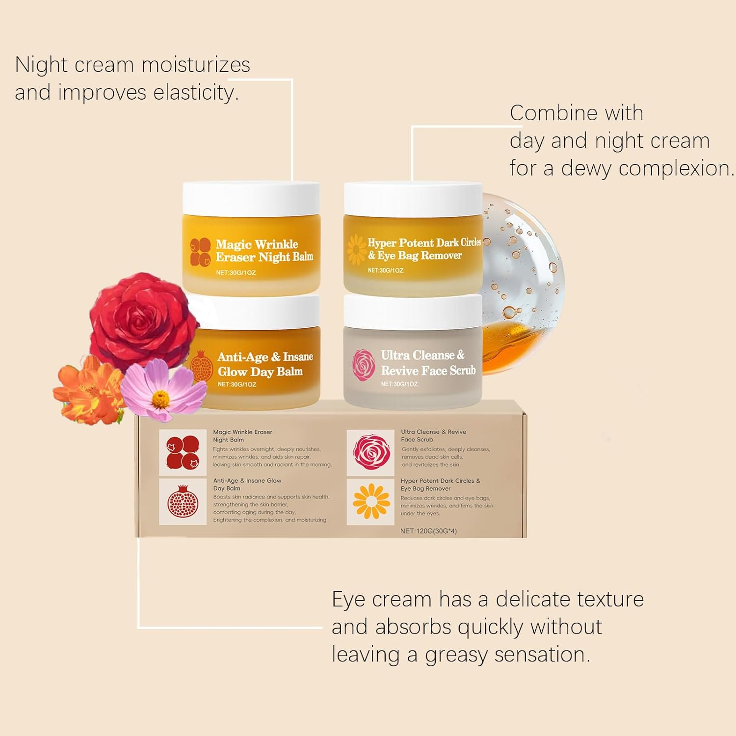 Face Cream Set for Mature Skin, 4-In-1 Skin Care with Deep Hydration, Firming & Nourishing Day and Night Cream for Women, 30Ml X 4 (1 Pcs)