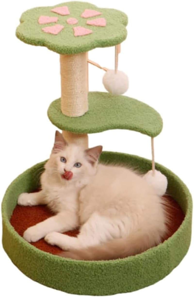3 Tiers Cat Activity Tree, Cat Scratching Board, Integrated Vertical Cat Column, Kitty Tower with Sisal Scratching Post, Cat Furniture Suitable for Playing and Exercise (Green, 40 * 40 * 43 CM) ﻿ image number 1