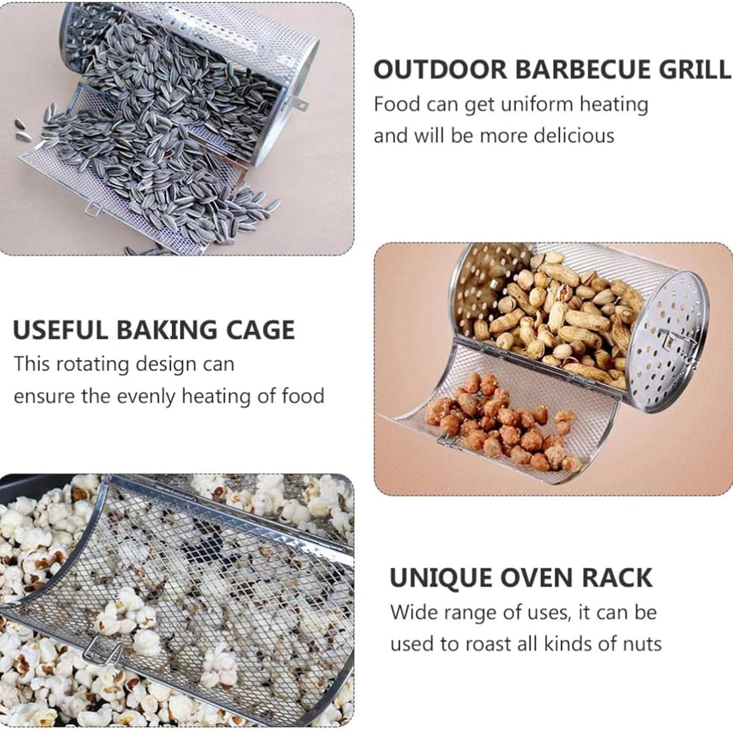 BBQ Grilled Cage 2 Pcs, Roast Baking Rotary Grill Roaster, BBQ Rolling Grill Basket, Bakeware Oven for Electric Oven Roast Peanut Dried Nut Coffee Beans, Grilling Accessories, Cleaning Brush image number 4