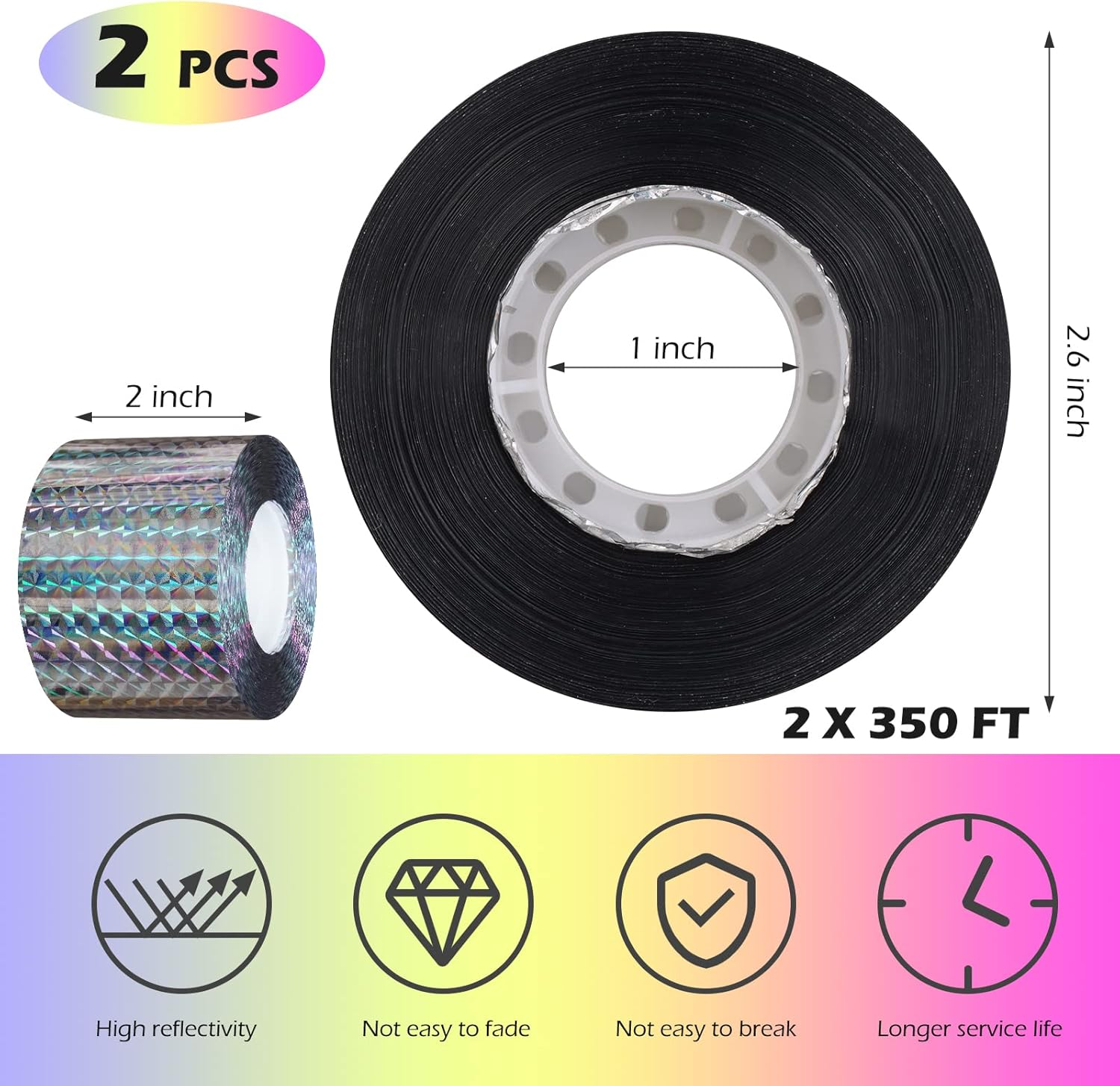 Ruolan Bird Scare Tape Ribbon(700Ft) Reflective Tape Keep Birds Away Outdoor,Double Side Bird Flash Tape, Scare Geese, Pigeon, Duck, Woodpecker image number 5