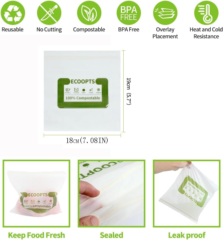 Compostable Food Storage Bags Freezer and Leak Proof, Seal Well for Fruit,Food and Vegetable Plant-Based Bpa-Free (M-Sandwich Bag) image number 6