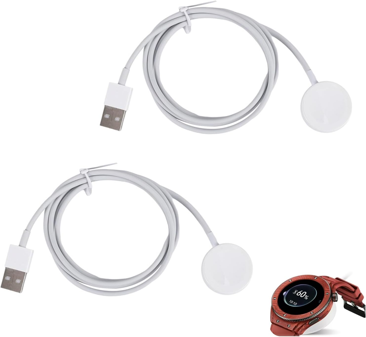 2 Pcs Upgraded Magnetic Fast Charging Cable for Apple Watch Series 9/8/7/6/5/4/3/2/1, 3.3Ft USB/USB C Braided Charger Cord for Iwatch 9 8 7 6 SE SE2 5 4 3 2 1 (White, USB) image number 5