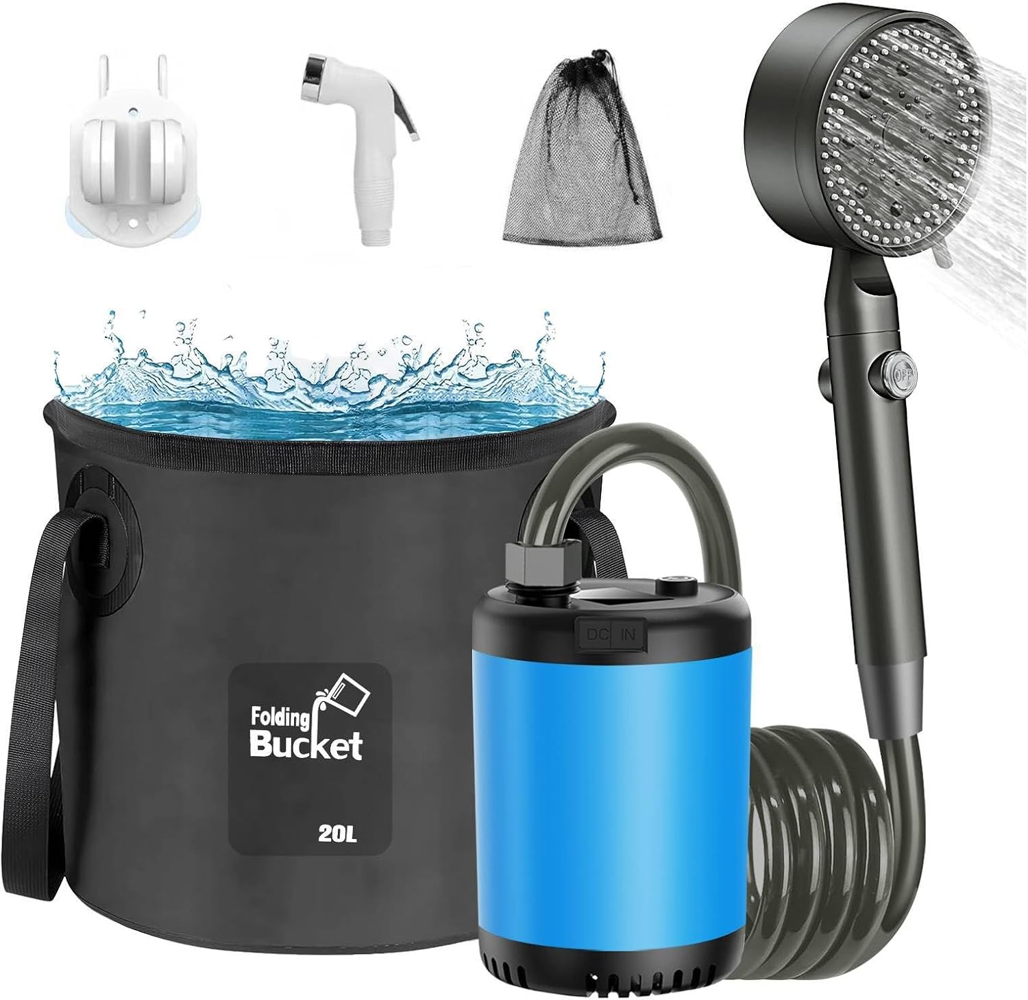 Portable Camping Outdoor Shower, 10000Mah Rechargeable Electric Shower Pump Intelligent Digital Display 5 Shower Modes & IPX8 Waterproof