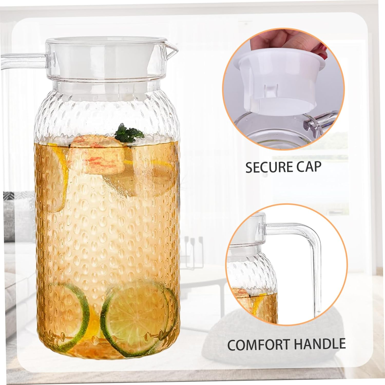 Fridge Jug, Water Jug with Lid 2Pcs Heat Resistant Juice Jugs Unbreakable 1L Pitcher Bpa-Free Clear for Lemonade, Iced Tea, Milk image number 5