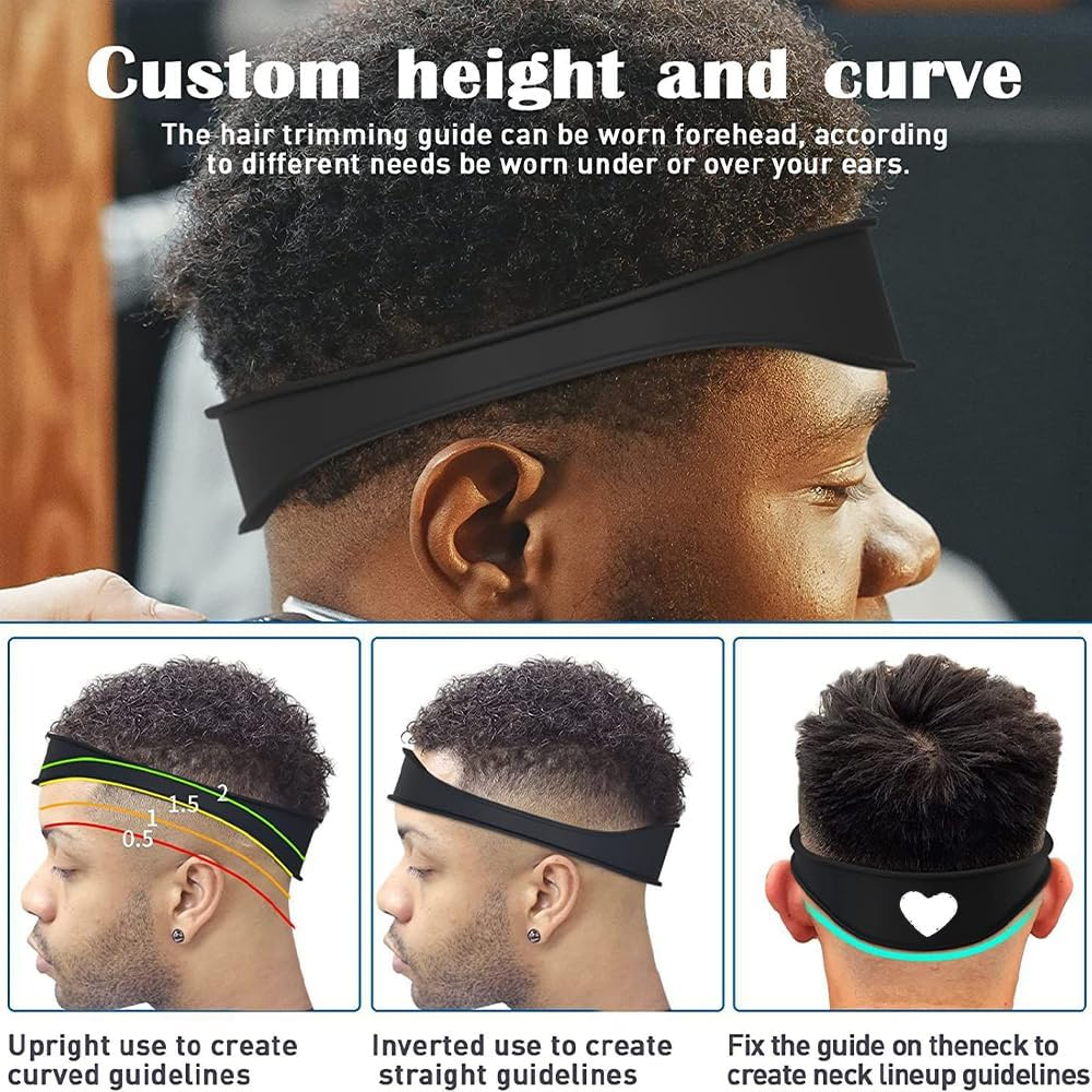Adjustable Neck Hair Guide - Hair Trimming Guide Tool for Cutting - Portable Silicone Haircut Bands Hairline Shaping Tool for Home Haircuts Neckline Shaving Template and Hair Trimming Guide (Black) image number 5