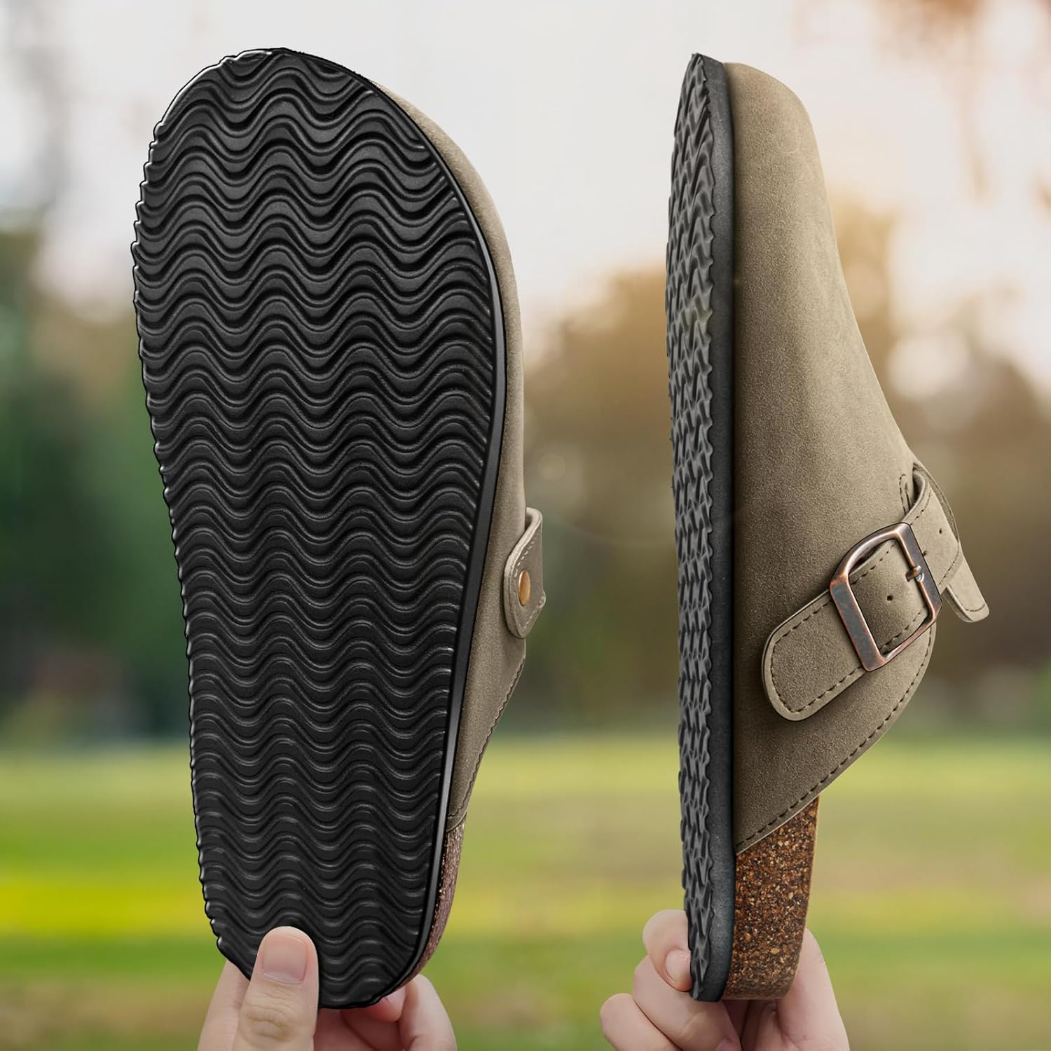 KEMISANT Men Clogs-Comfortable Suede Mules Slippers Sandals Nurse Potato Shoes Unisex-Cushioned Cork-Footbed image number 1