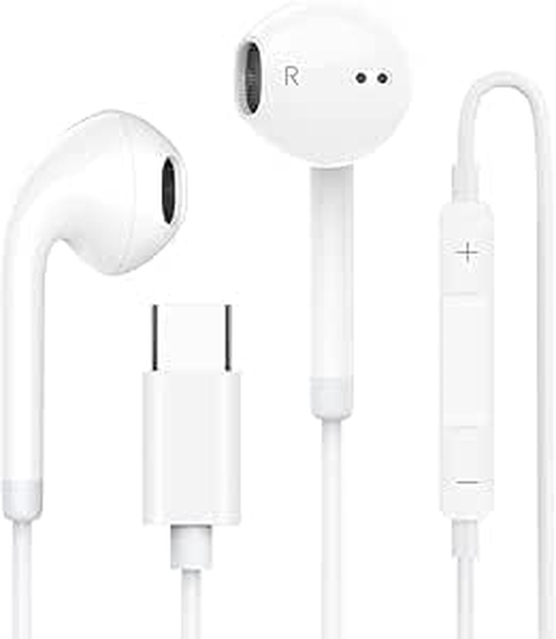 1 X USB-C Headphones for Iphone 17/16/15/Plus/Pro/Pro Max, Hifi Stereo In-Ear Headphones with Microphone and Volume Control, Compatible with Ipad Pro/Air, Galaxy S24/S23/S22/A53/A54H-Huawei (White Pcs image number 2