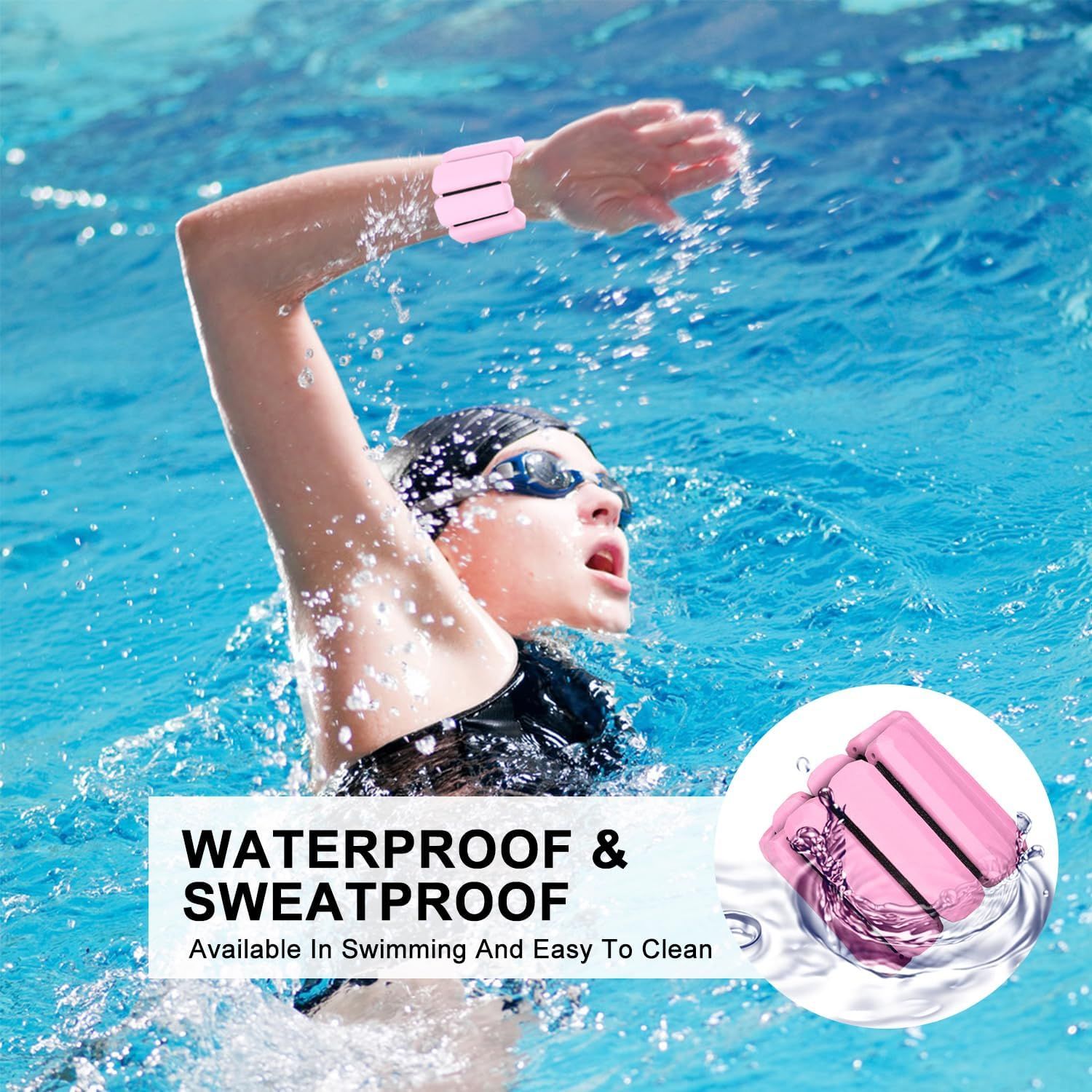 Wrist Ankle Arm Leg Weights Set of 2 (1Lb/Pcs) Adjustable Wearable Ankle Weights Silicone Wrist Bangles Fitness Equipment for Walking, Yoga, Dance, Barre, Pilates, Cardio, Aerobics, Jogging