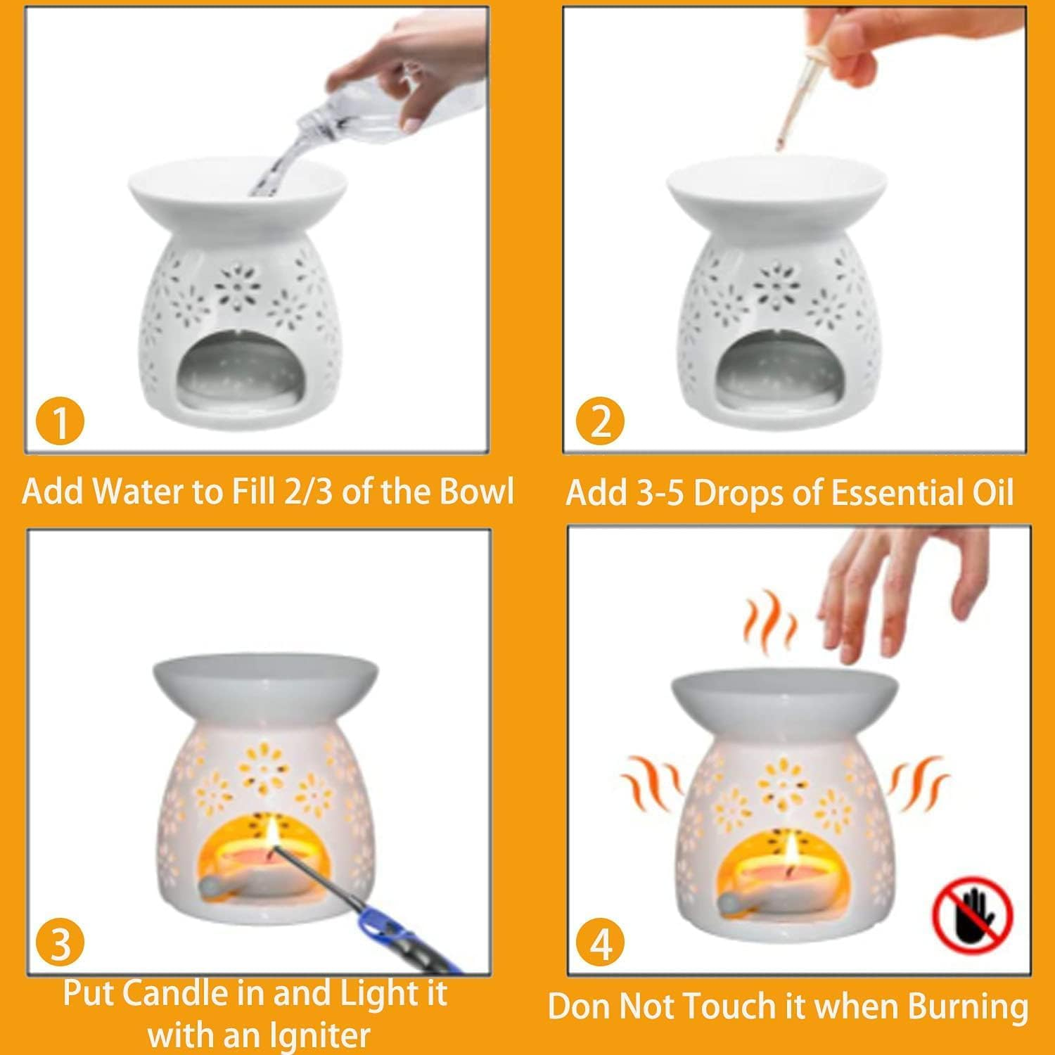 Ceramic Tealight Candle Holder White Essential Oil Burner with Candle Spoon, Incense Aroma Diffuser Furnace Candle Holder for Home Decoration image number 4