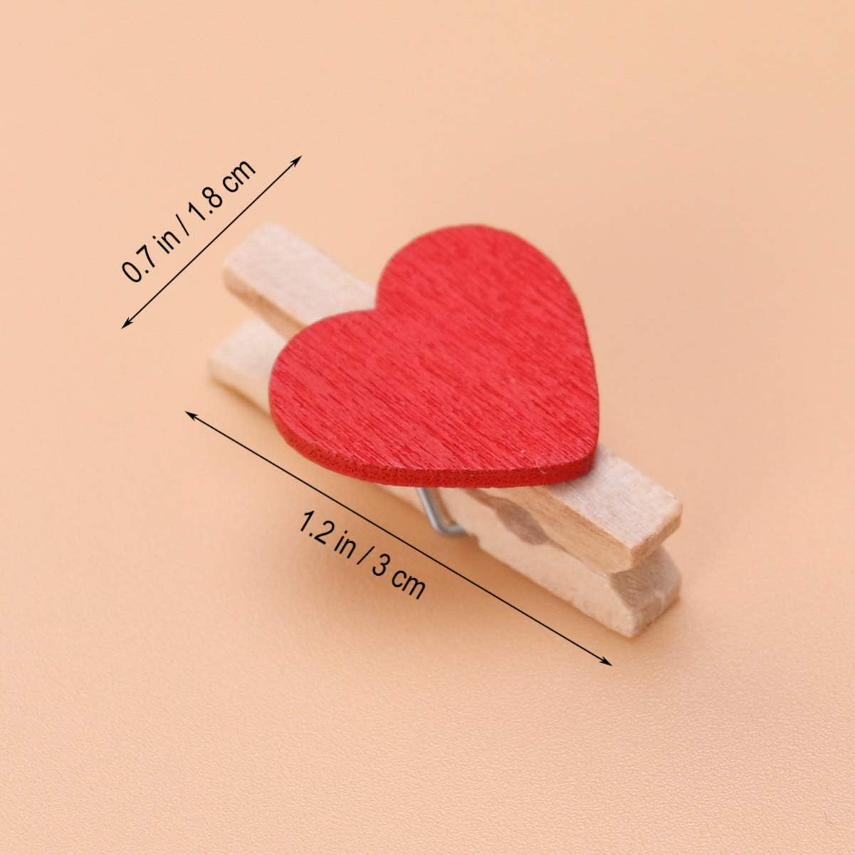 Kisangel Love Clips Mini Wooden Photo Holders Red Heart Small Craft Pegs 1.2 Inch for Home Decoration Fixation - Coffee image number 4