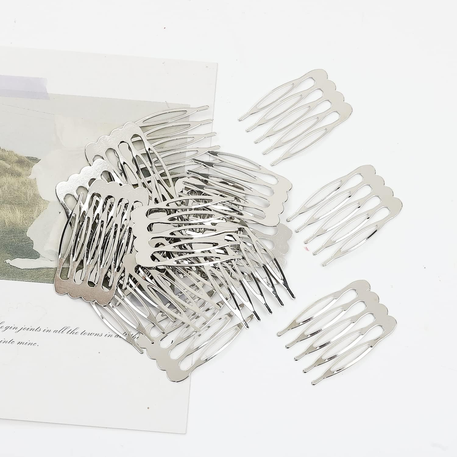 Pack of 20 Bulk 5 10 Teeth Silver Metal Side Hair Combs Plain Blank Craft DIY Wire Sliding Combs Wedding Bridal Veil Combs Decorative Headwear French Twist Updo Clips image number 5