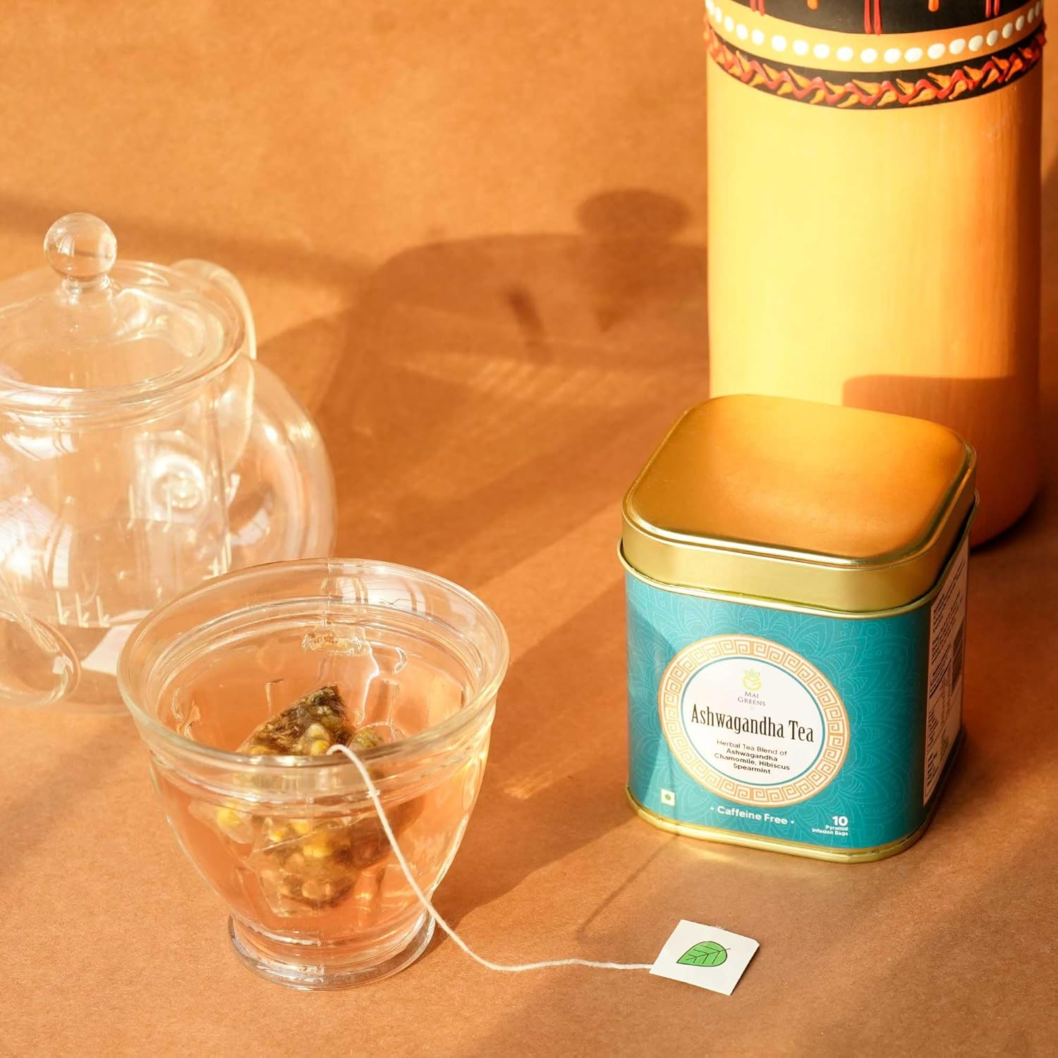 Mai Greens Ashwagandha Herbal Infusion &ndash; 10 PLA Pyramid Tea Bags | Caffeine-Free Adaptogenic Tea for Stress Relief & Sleep Support | Natural & Vegan image number 3