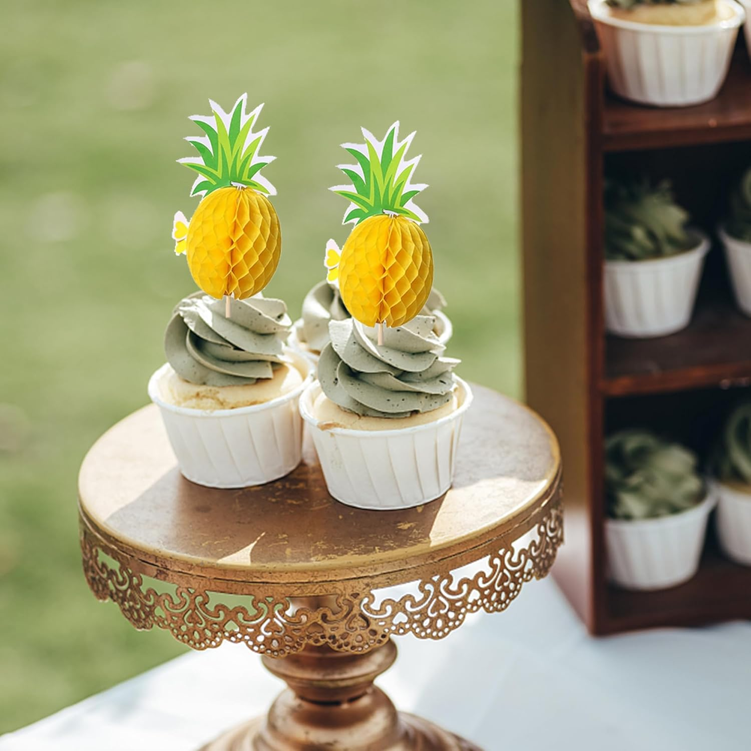 SYKYCTCY 50 Pack 3D Pineapple Cupcake Toppers Cocktail Tropical Aloha Luau Cupcake Picks Flamingo Summer Hawaiian Beach Cupcake Decorations for Baby Shower Birthday Wedding Party Supplies image number 3