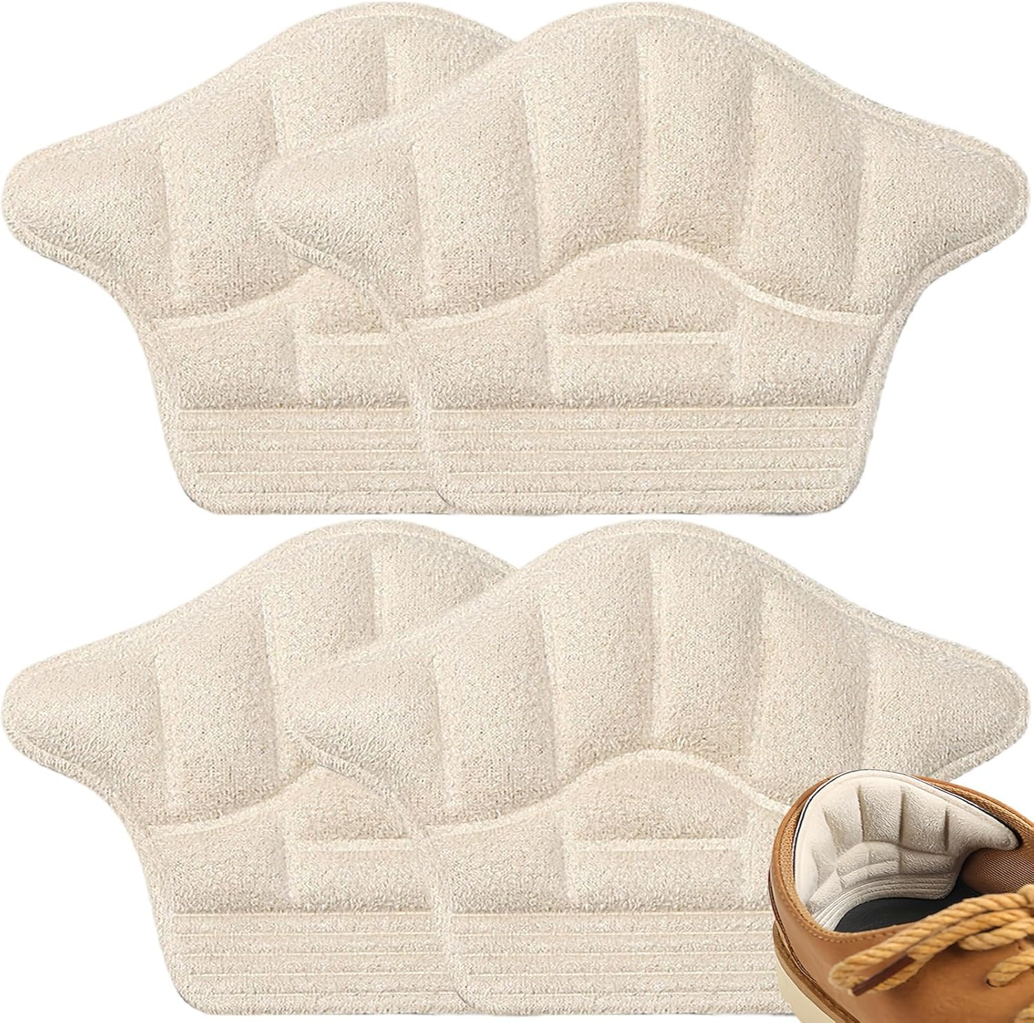 4Pieces Heel Cushion Inserts, Anti-Slip Lether Heel Grips Liners Shoe Pads Reusable Adhesive Comfort Thick Back Insoles for Boots - Sport Shoes Heel Blister Protectors