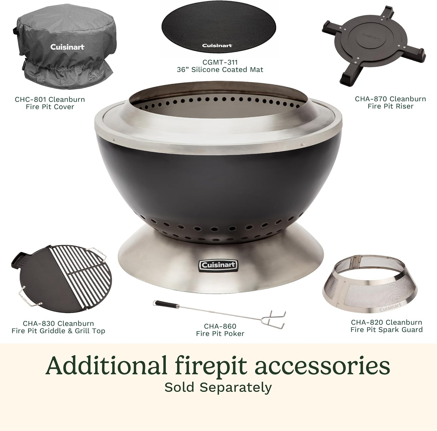 Cuisinart COH-800 24" Cleanburn Smokeless Fire Pit with Wind Guard, Easy Clean Ash Tray and Locking Base image number 5
