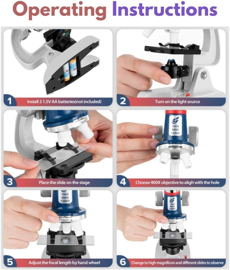 Why2Wise Kids Microscope Kit 100X-1200X Microscope for Kids with Metal Body Microscope, Carrying Box, LED Light, Science Kit STEM Toys for Kids Children Beginner. image number 5