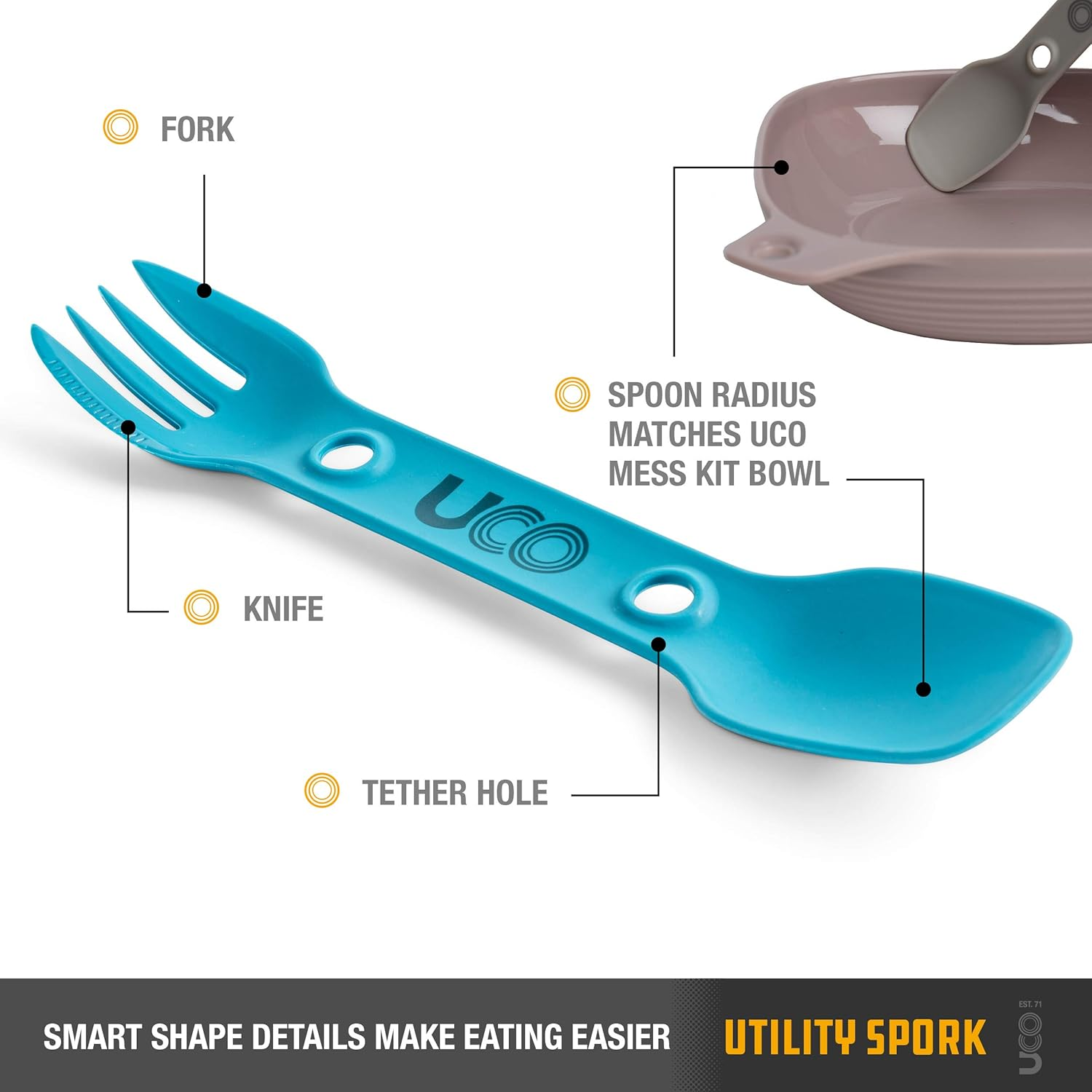 UCO Utility Spork 3-In-1 Combo Spoon-Fork-Knife Utensil image number 5