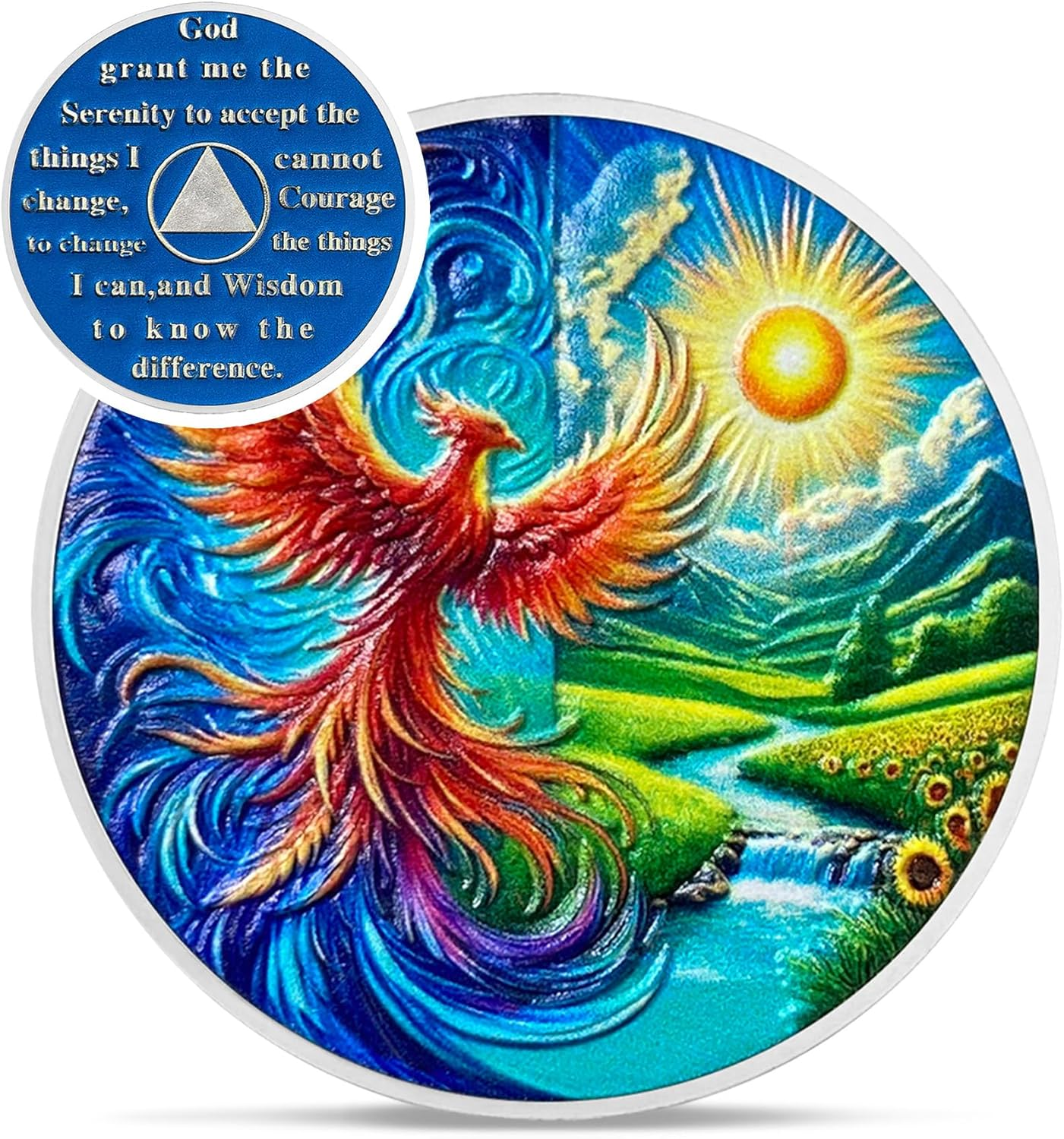 Colorful Sunlight Phoenix Na Medallions - Reborn from Fire Sobriety Coin - Recovery Addiction NA AA Chips and Medallions - Celebrate Living Clean Affirmation Narcotics Anonymous Gifts for Men Women